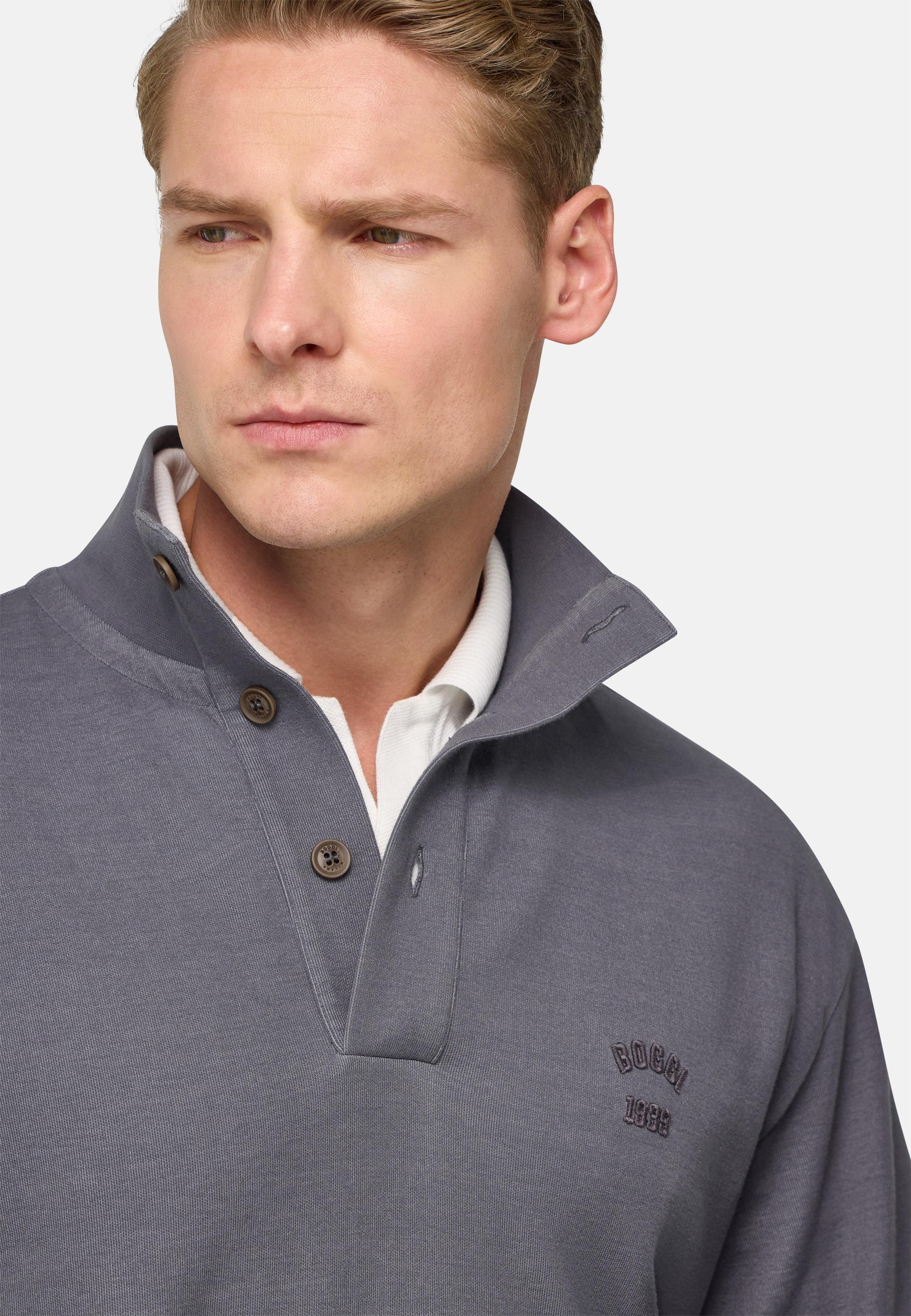 Mock Polo Neck Sweatshirt Grey, Charcoal, large image number 5
