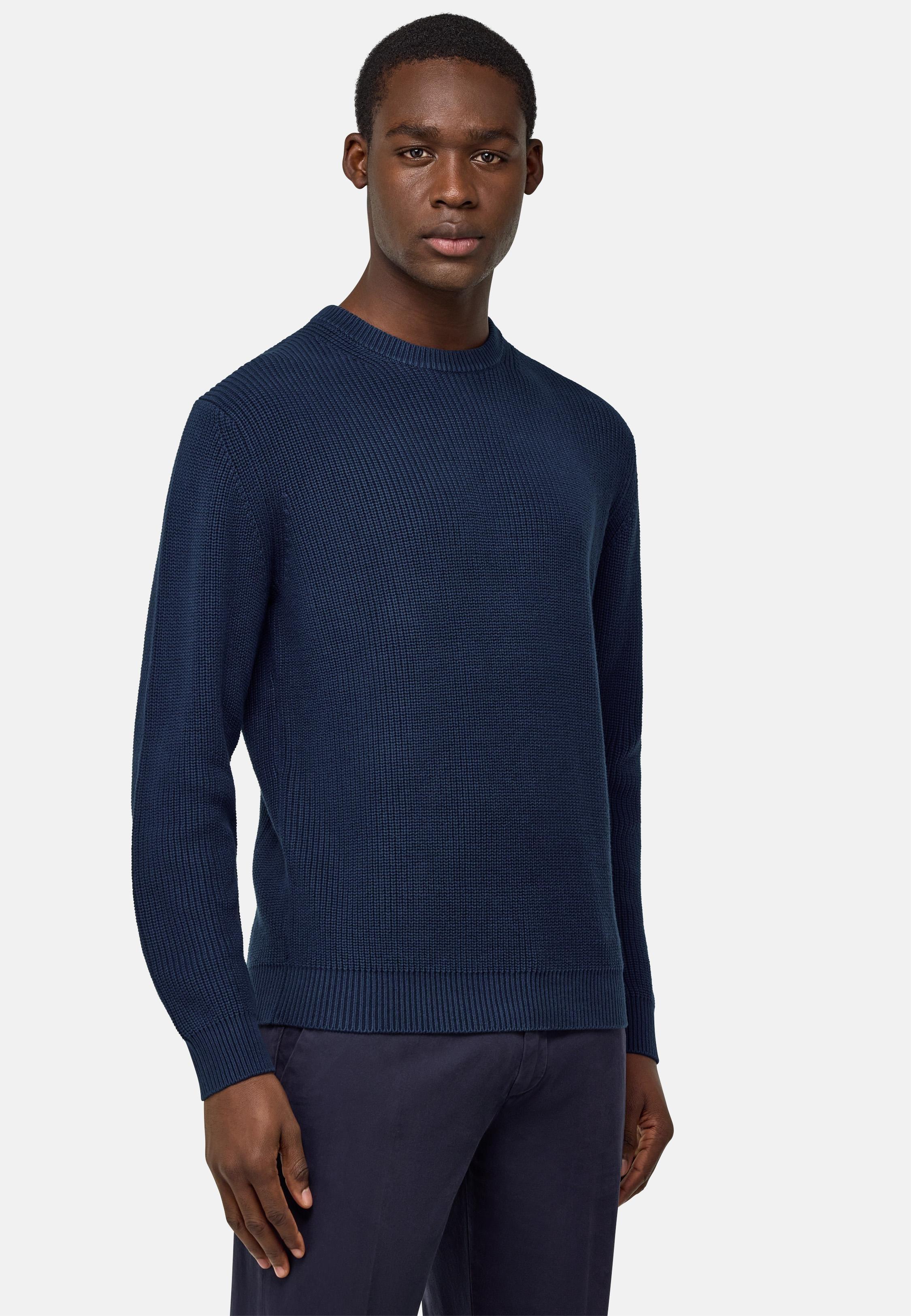 Cotton Crew Neck Jumper Navy, , large image number 1