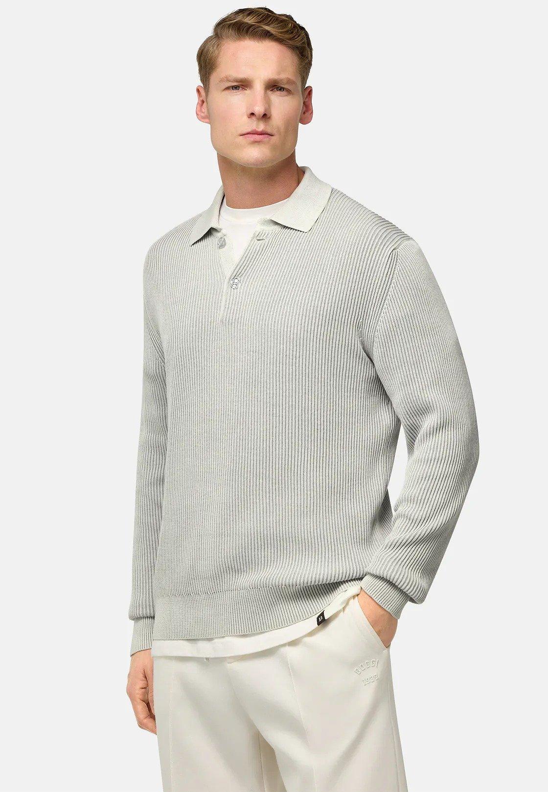 Grey Cotton Knitted Polo Shirt, , large image number 1