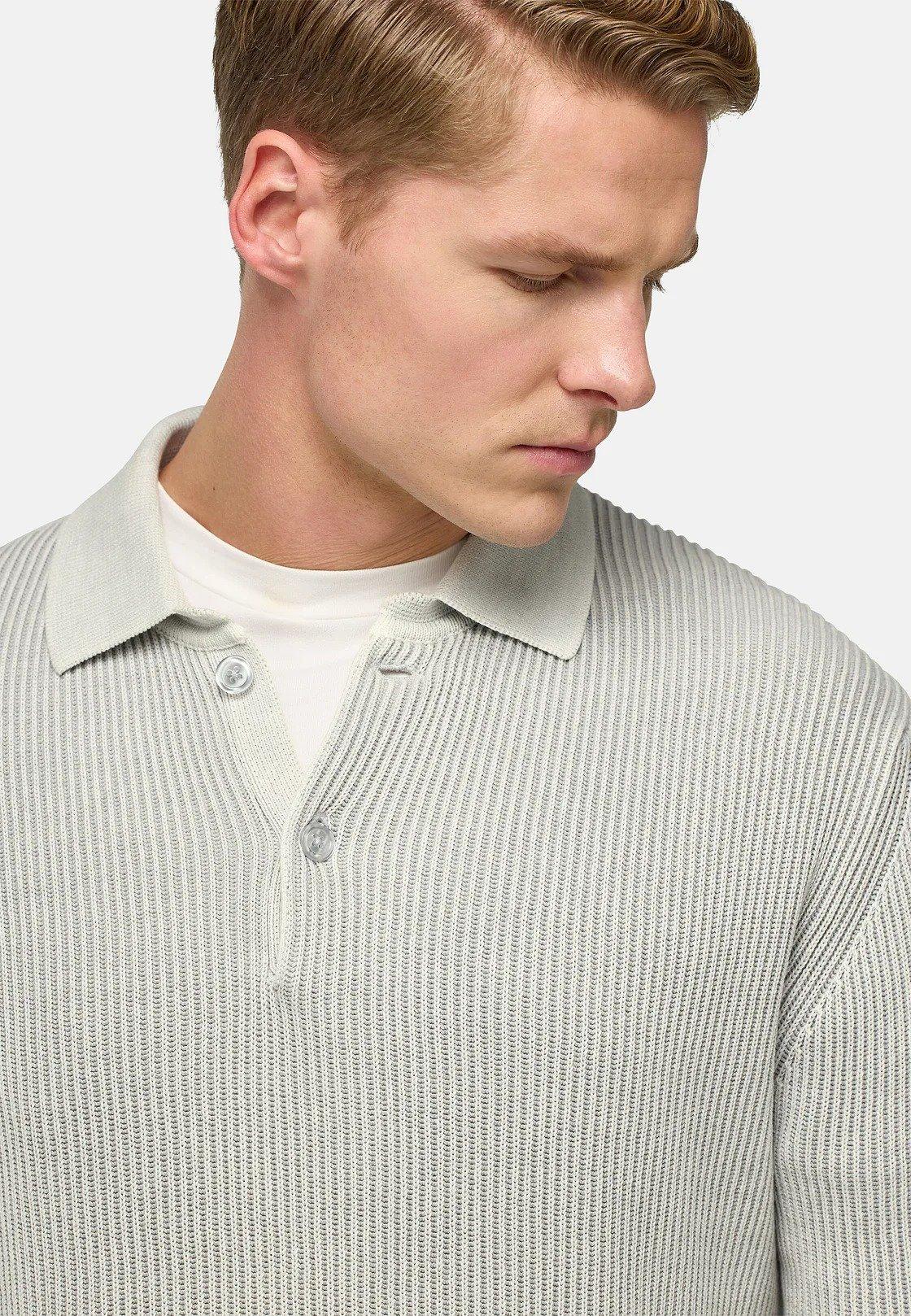 Grey Cotton Knitted Polo Shirt, , large image number 3