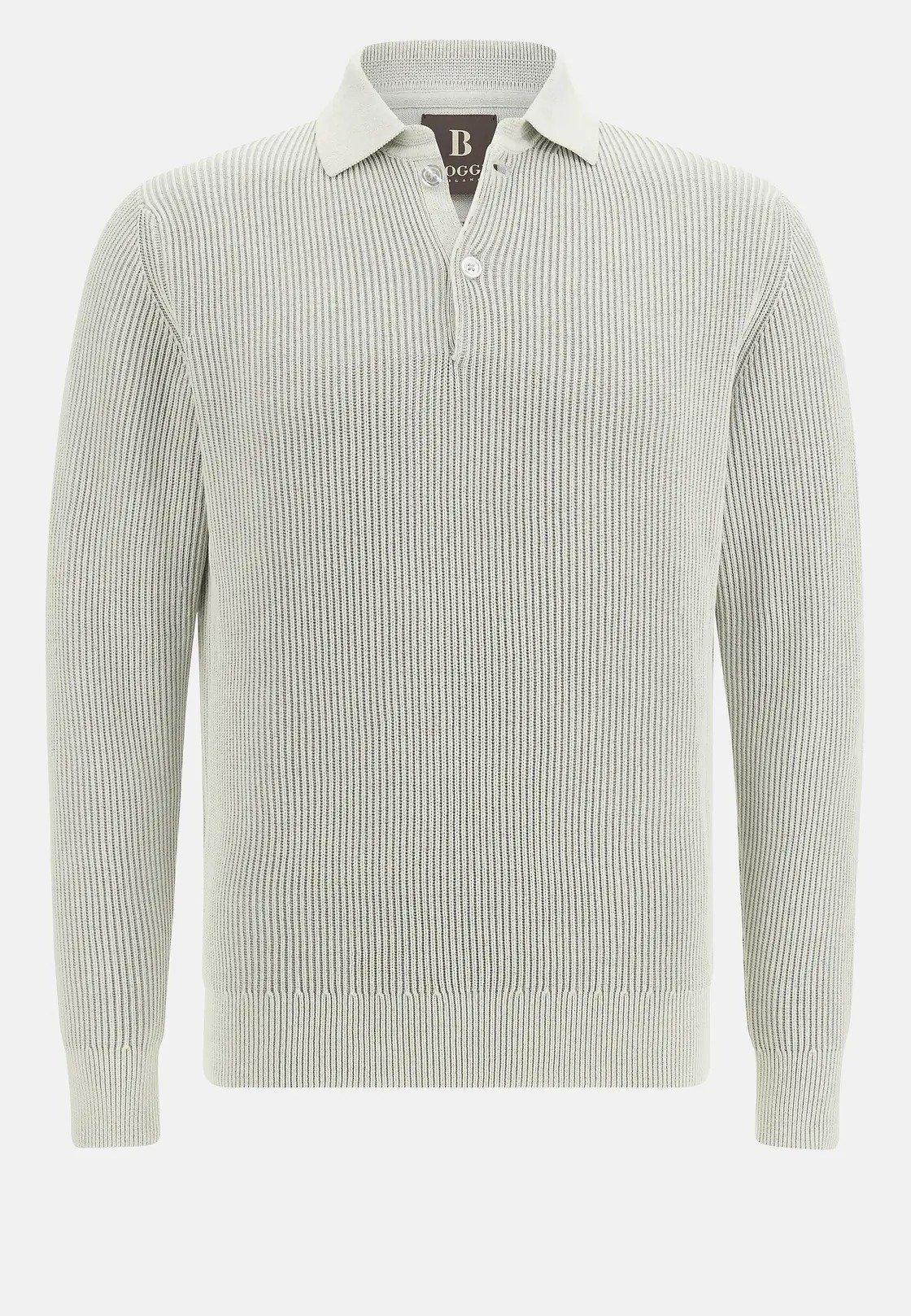 Grey Cotton Knitted Polo Shirt, , large image number 4