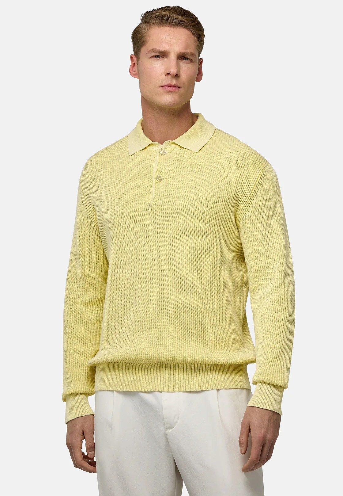 Yellow Cotton Knitted Polo Shirt, , large image number 1