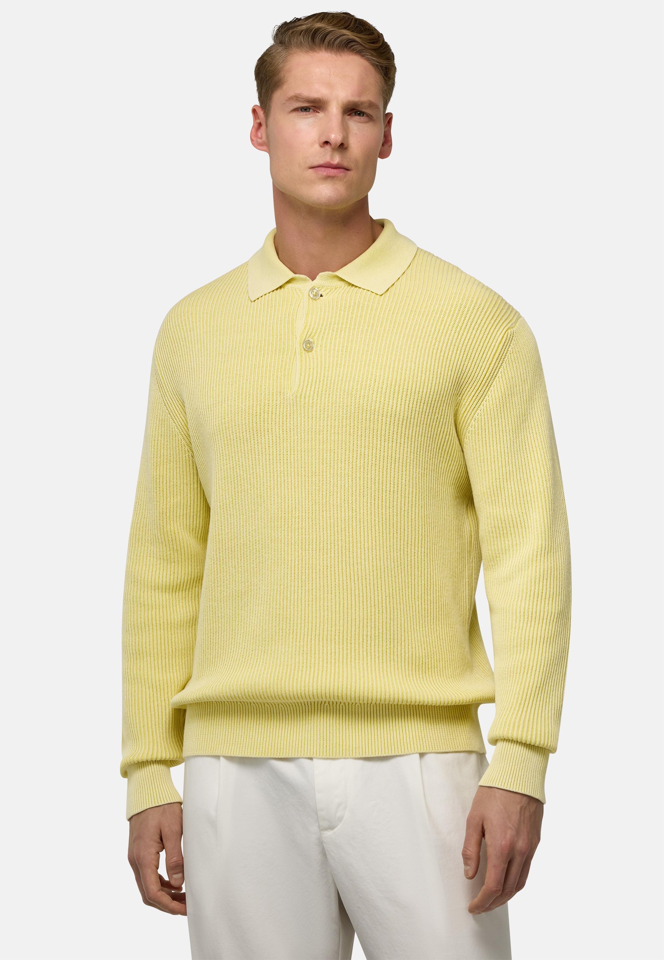 Yellow Cotton Knitted Polo Shirt, , large image number 1