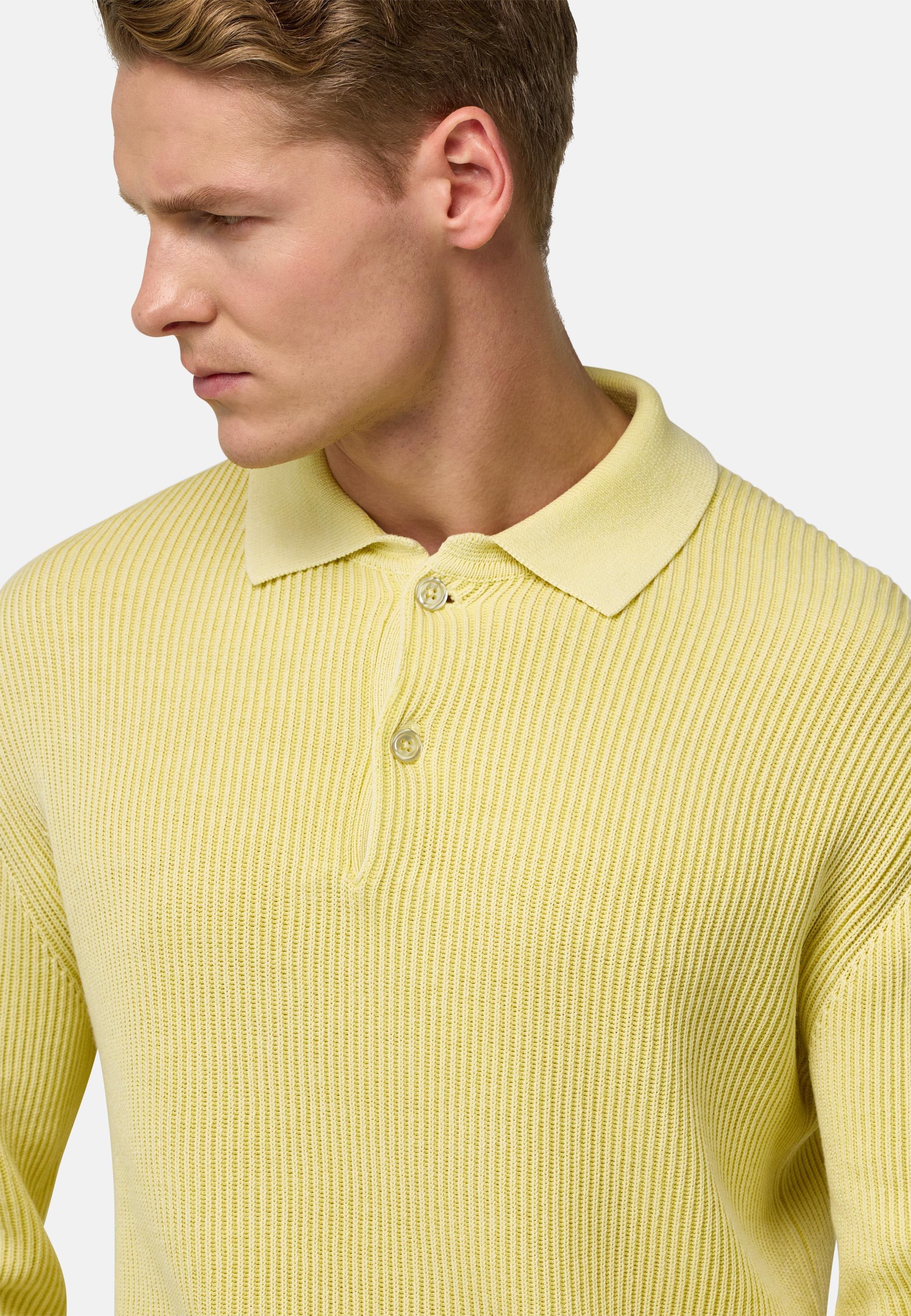 Yellow Plain Knit Polo Shirt, , large image number 5