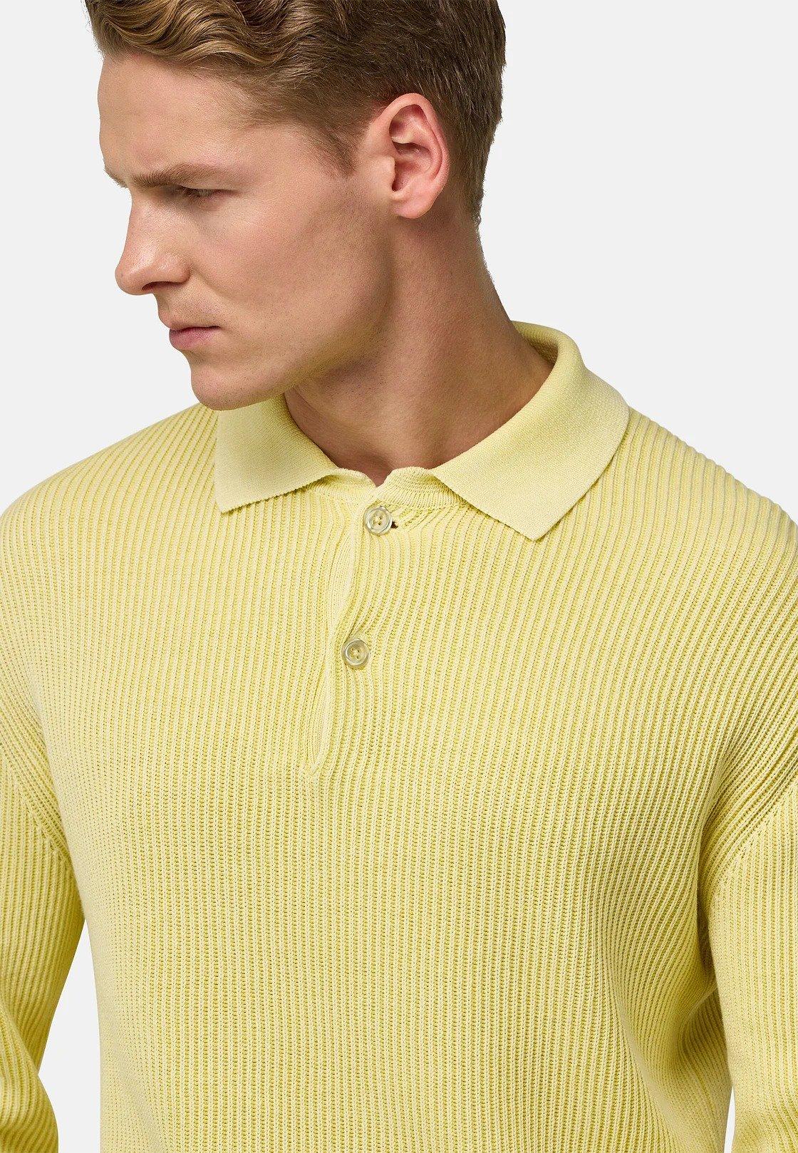 Yellow Plain Knit Polo Shirt, , large image number 6
