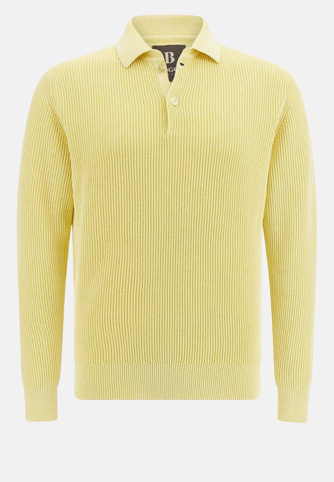 Yellow Plain Knit Polo Shirt, , large image number 8