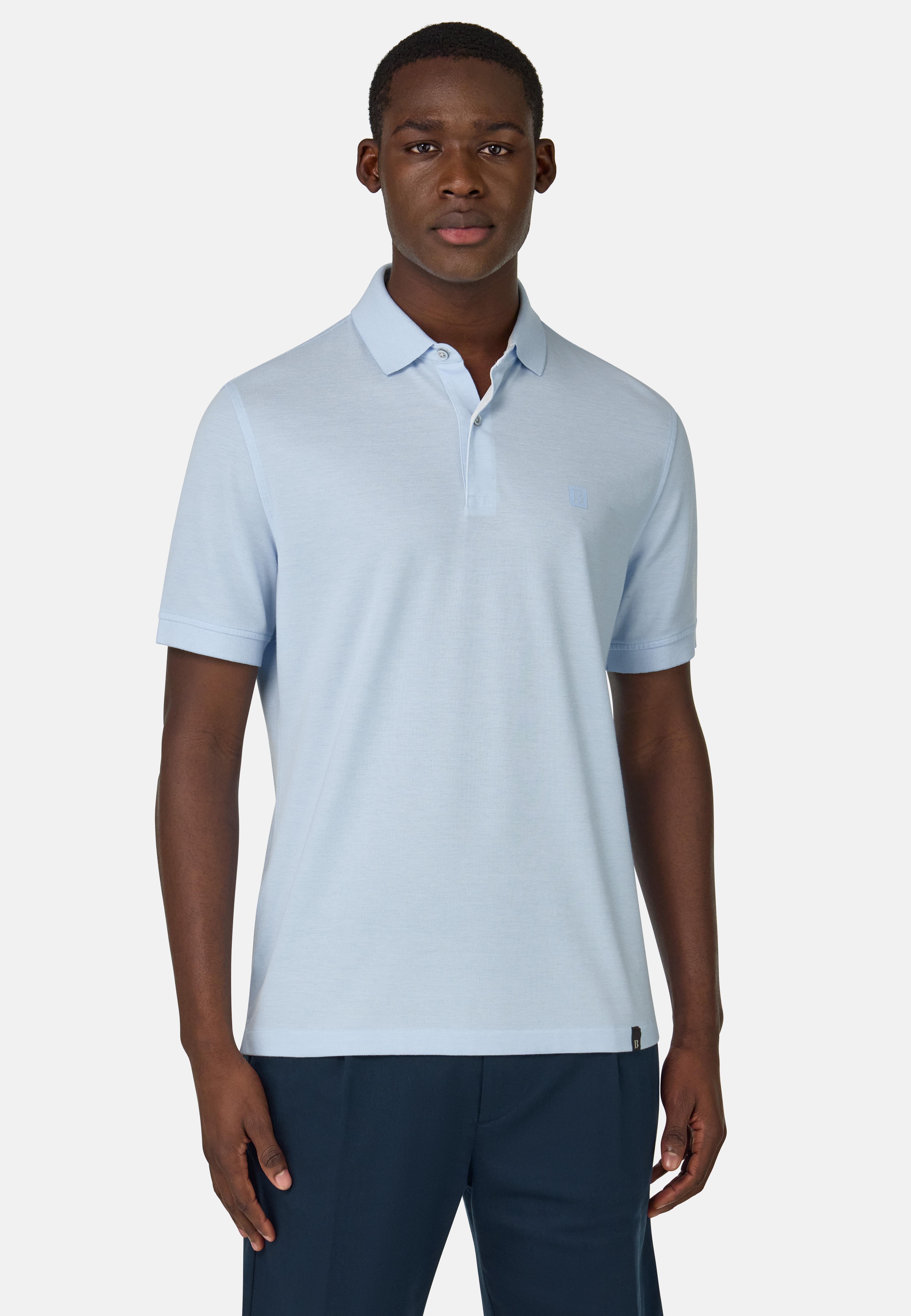Cotton Pique Polo Shirt Blue, , large image number 0