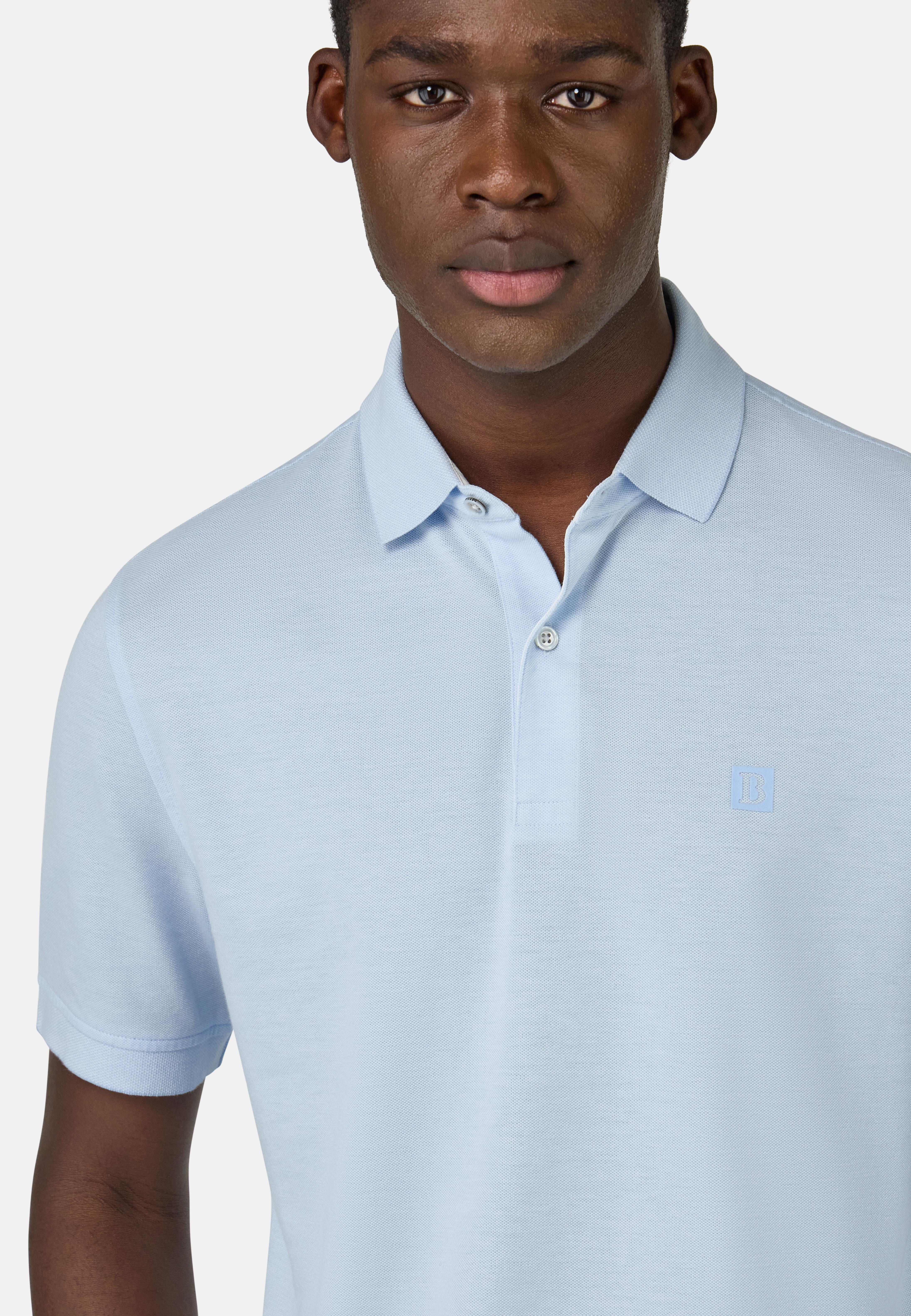 Cotton Pique Polo Shirt Blue, , large image number 2