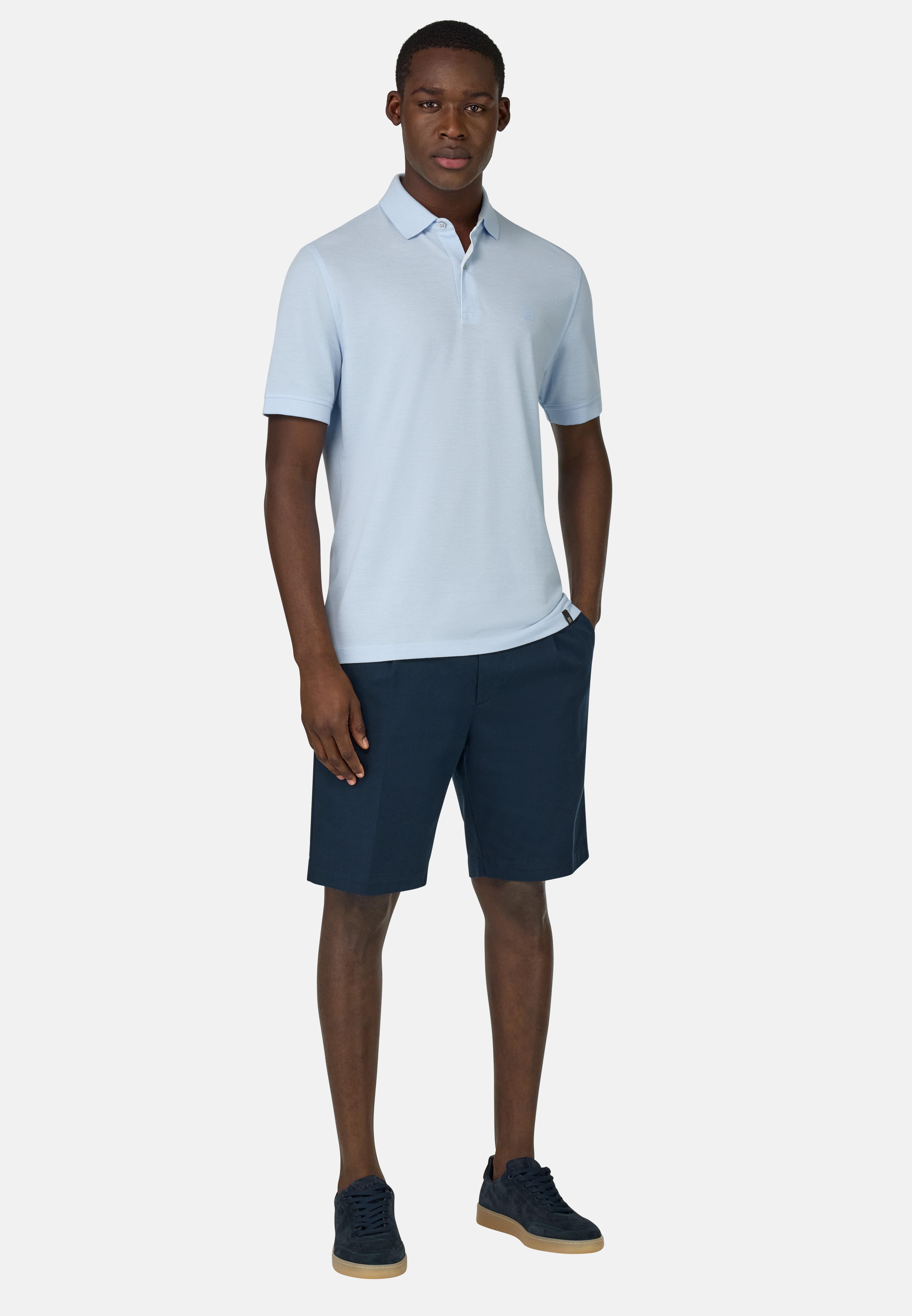 Cotton Pique Polo Shirt Blue, , large image number 3