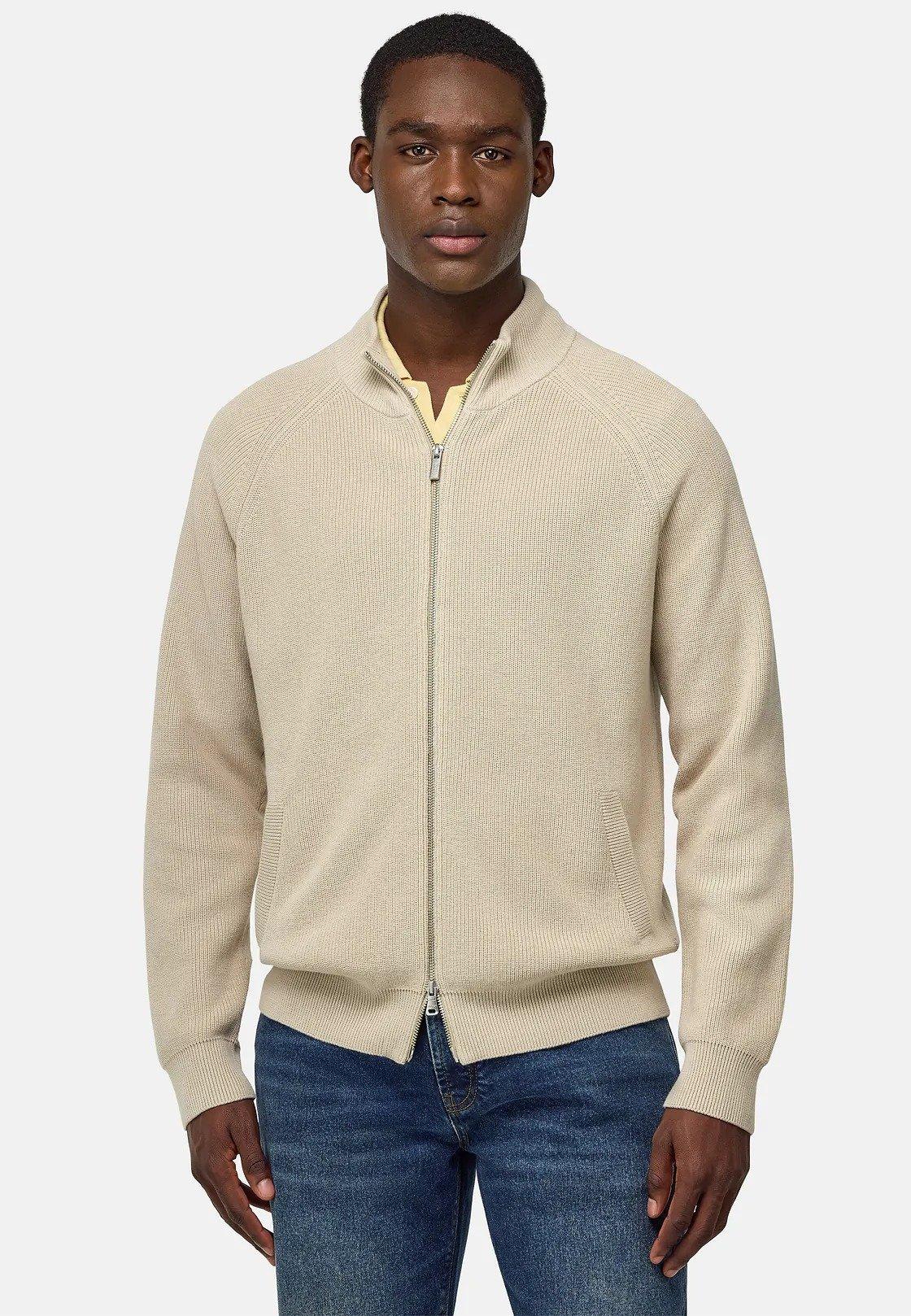 Beige Cotton Full-Zip Jumper, , large image number 1