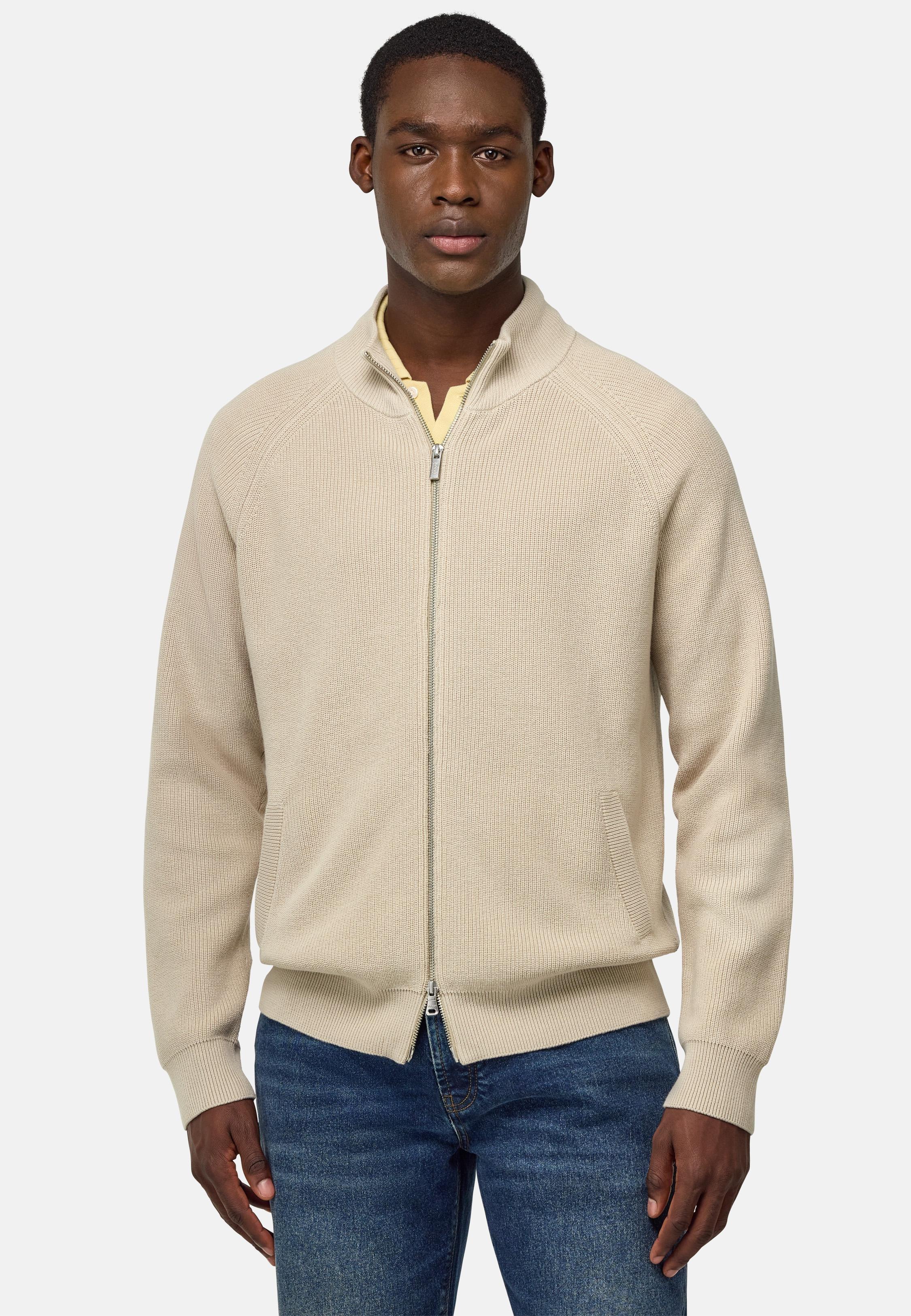 Cotton Full-Zip Jumper Beige, Sand, medium