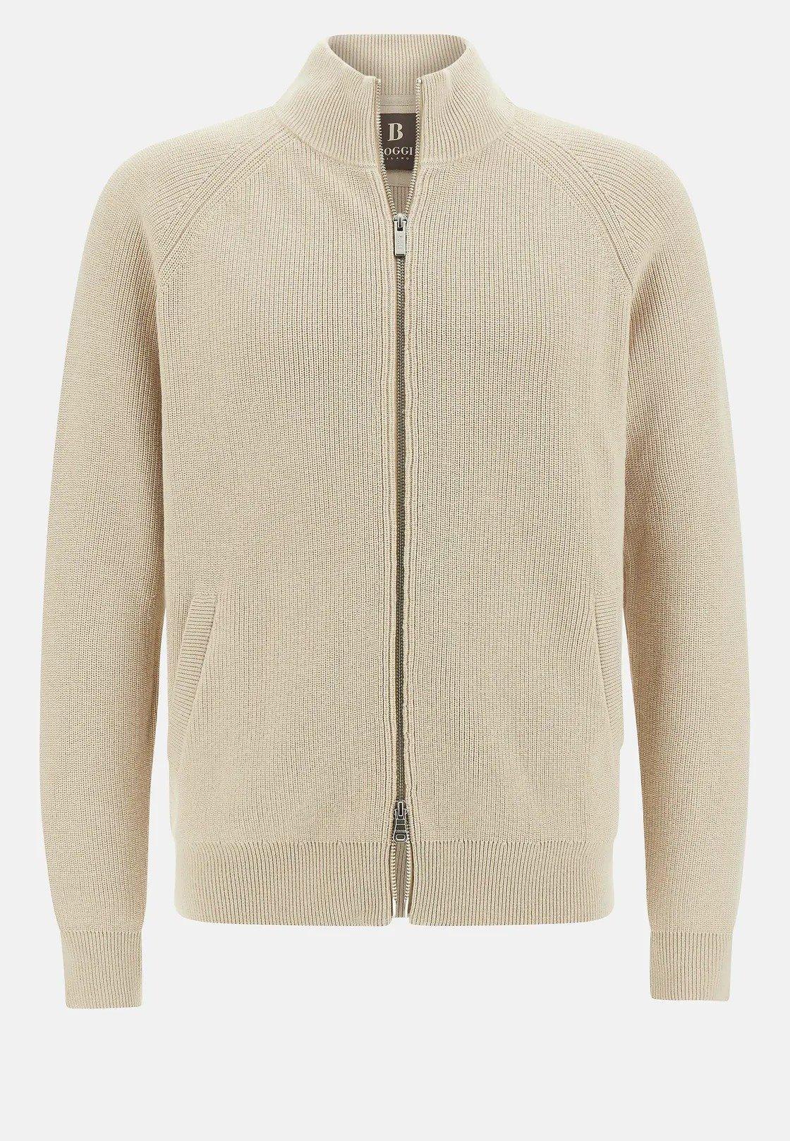 Beige Cotton Full-Zip Jumper, , large image number 4