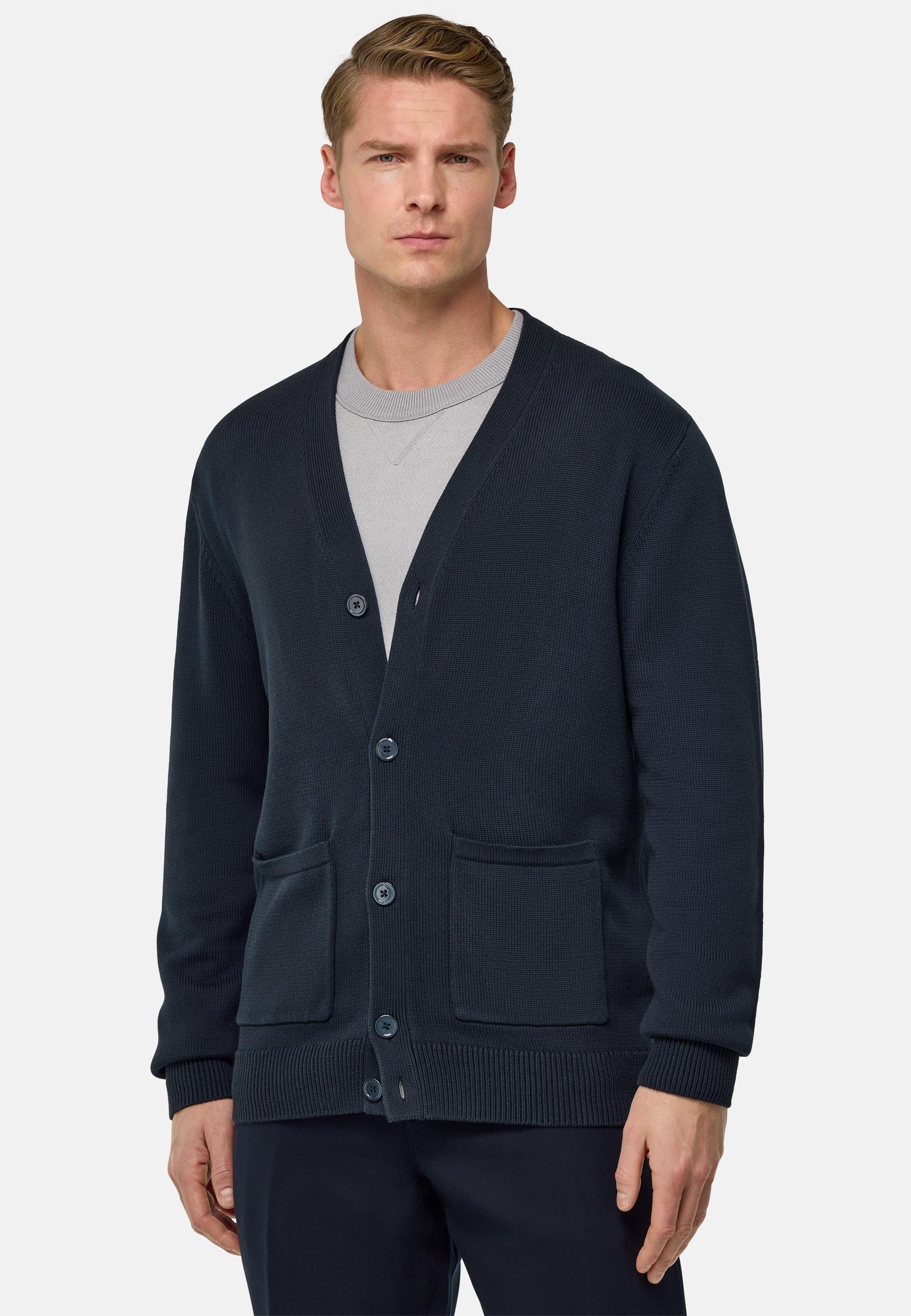 Cotton Knitted Cardigan Navy, Navy blue, medium
