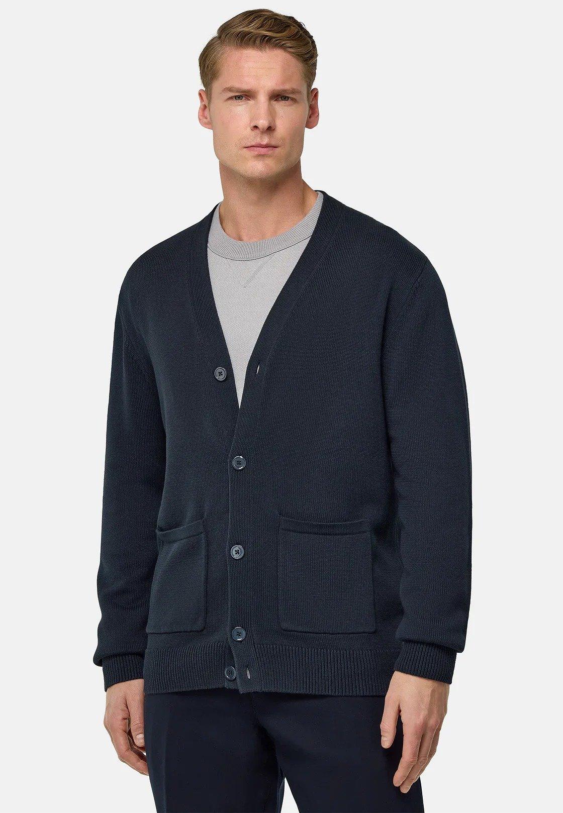 Cotton Knitted Cardigan Navy, Navy blue, medium