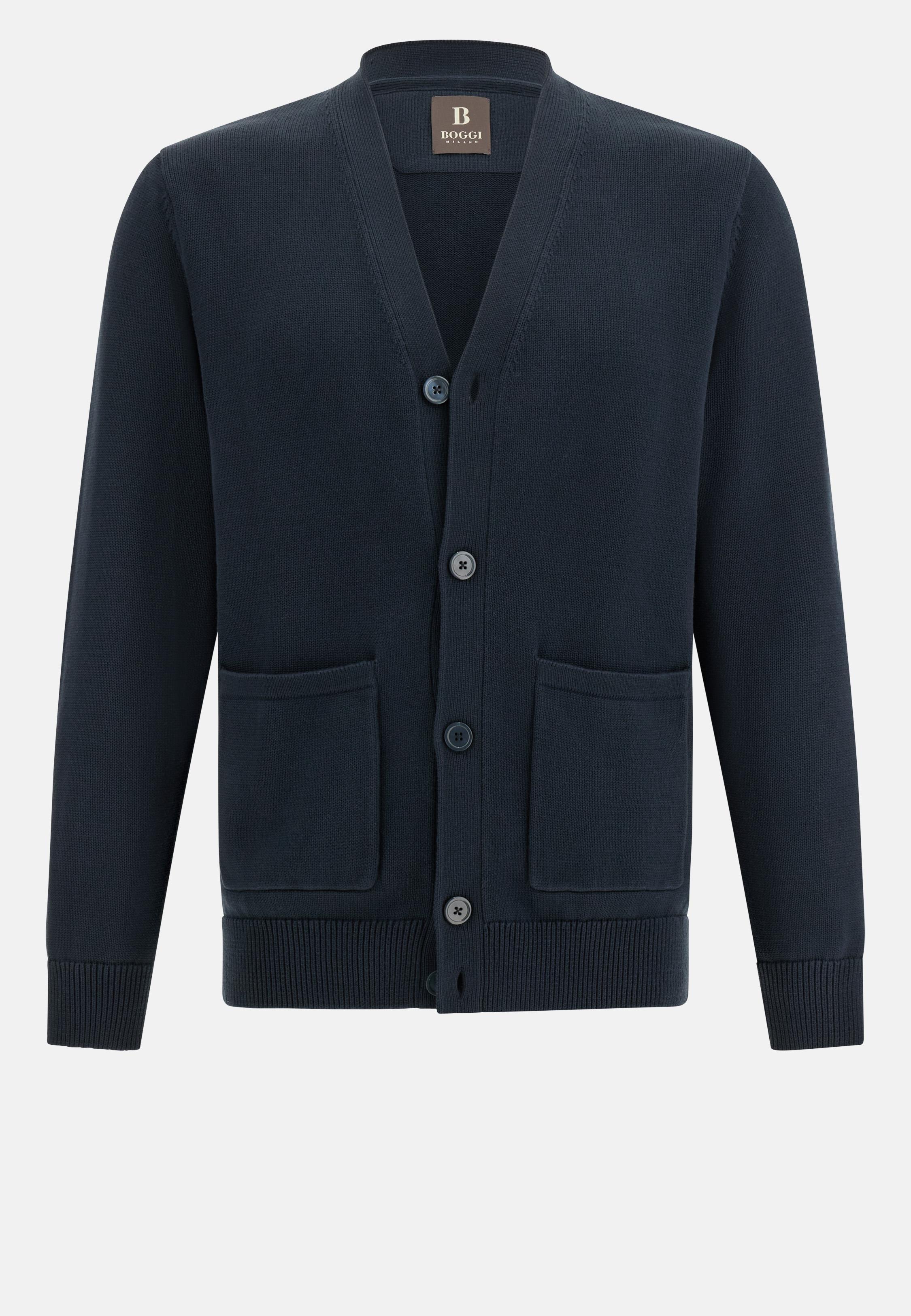 Cotton Knitted Cardigan Navy, Navy blue, large image number 7