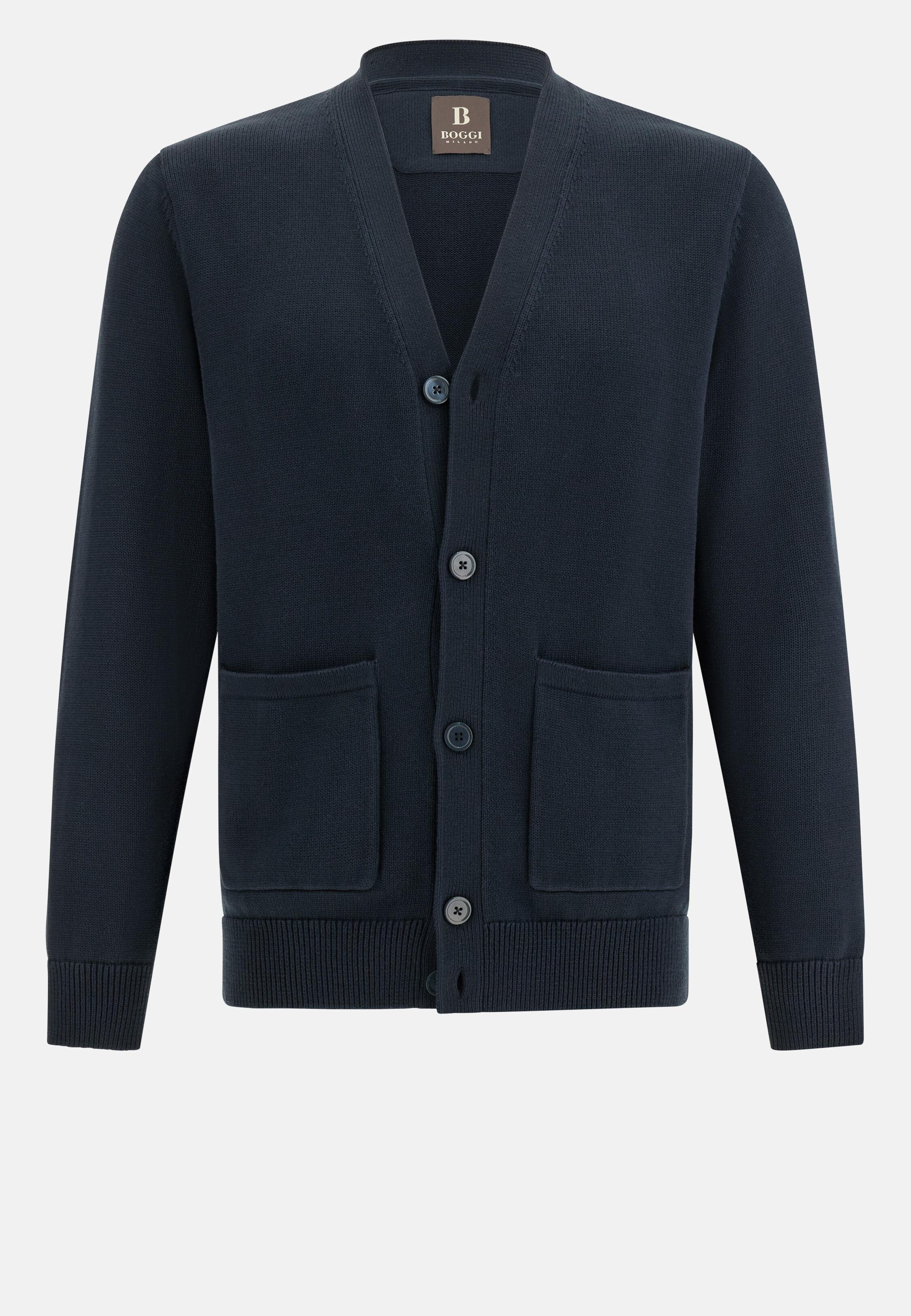 Knitted Cardigan in Cotton, Navy Blue, Navy blue, large image number 8