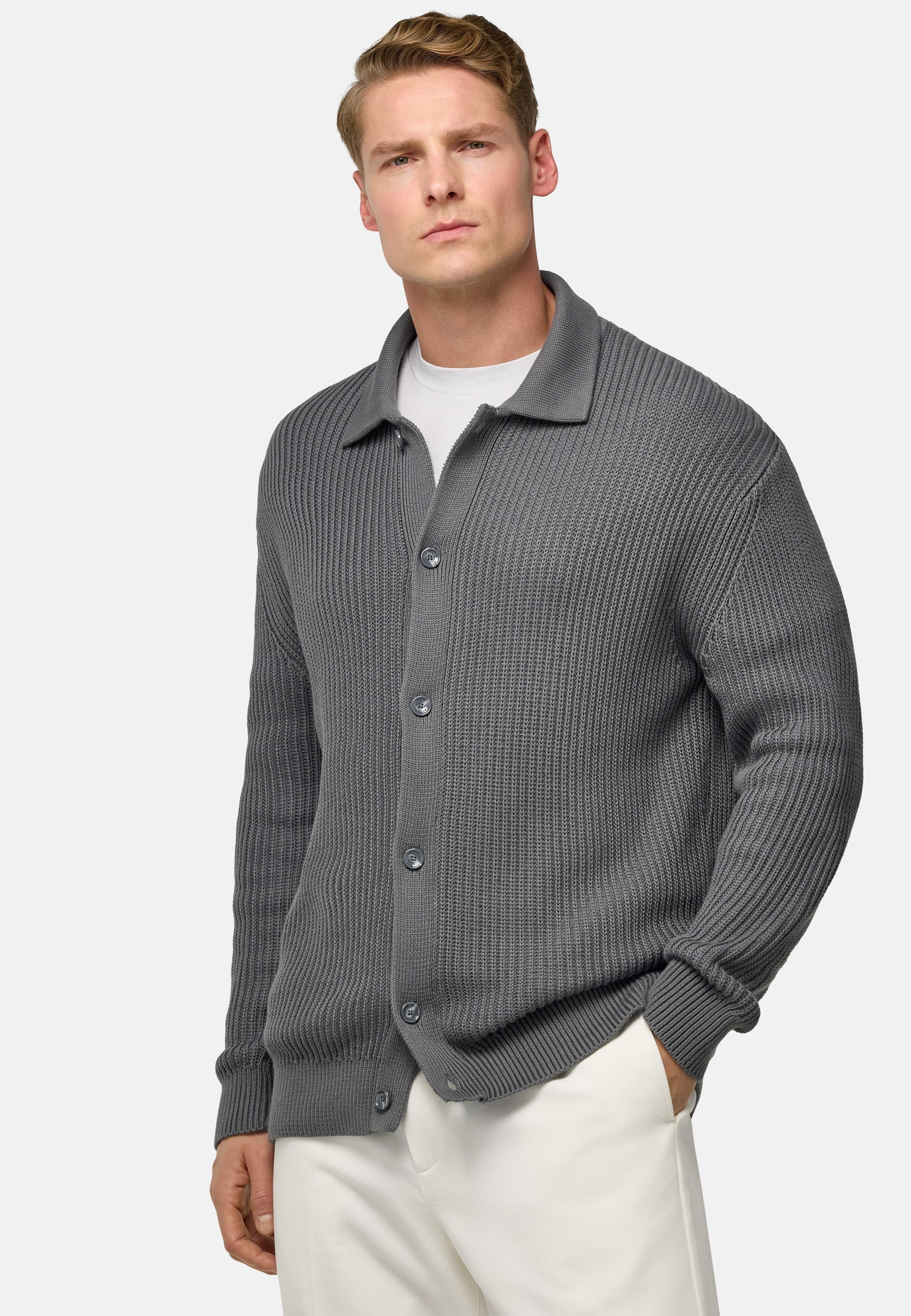 Cotton Knitted Cardigan Grey, Charcoal, medium