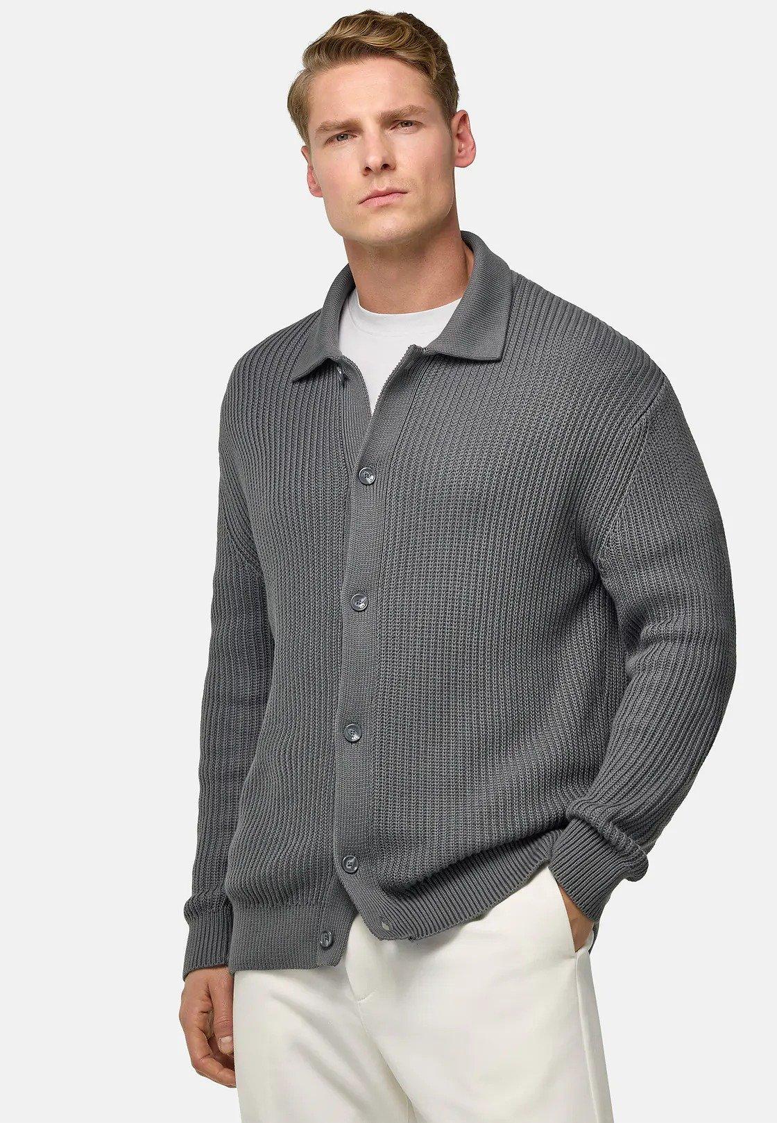 Cotton Knitted Cardigan Grey, Charcoal, medium