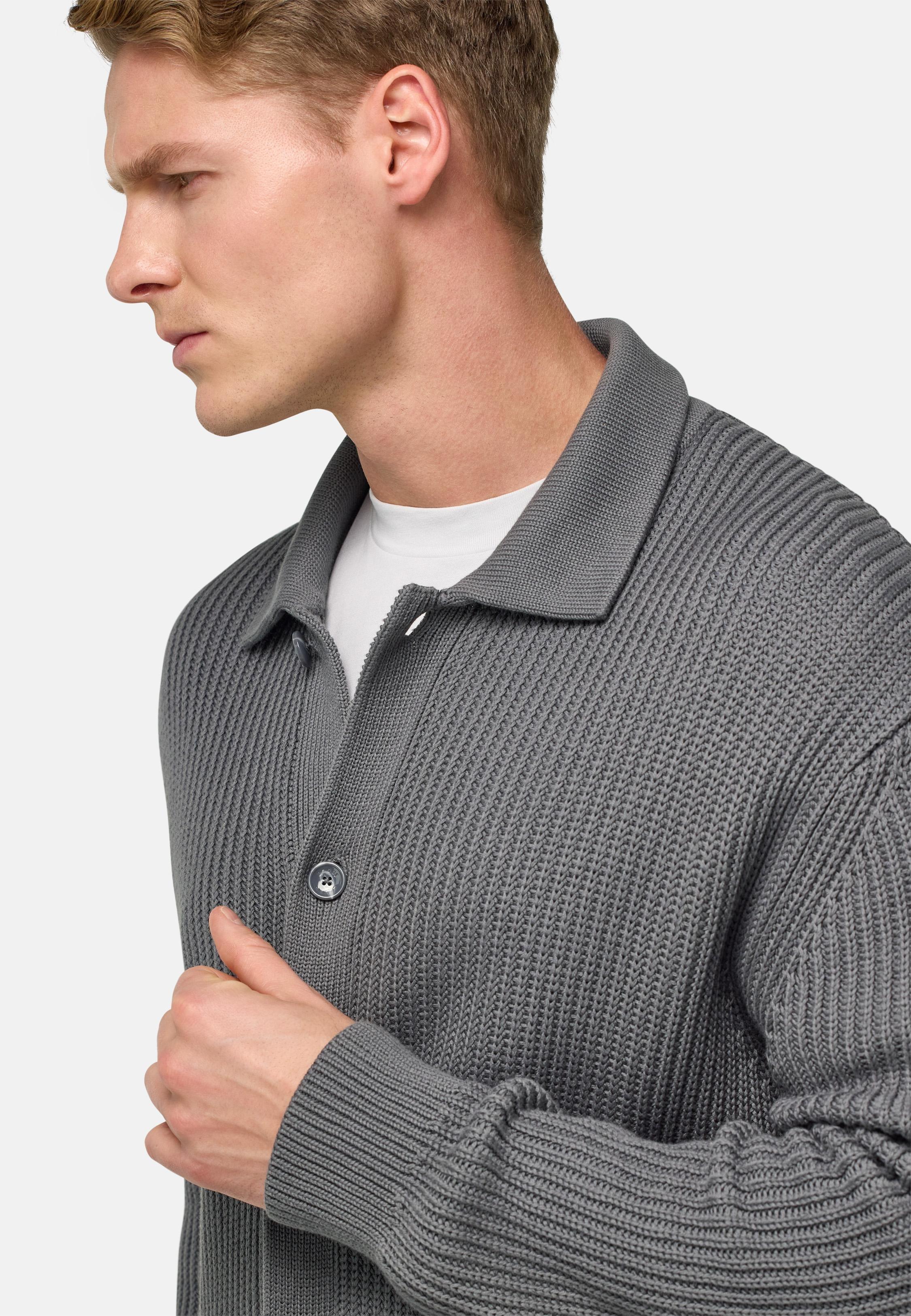 Cotton Knitted Cardigan Grey, Charcoal, large image number 5