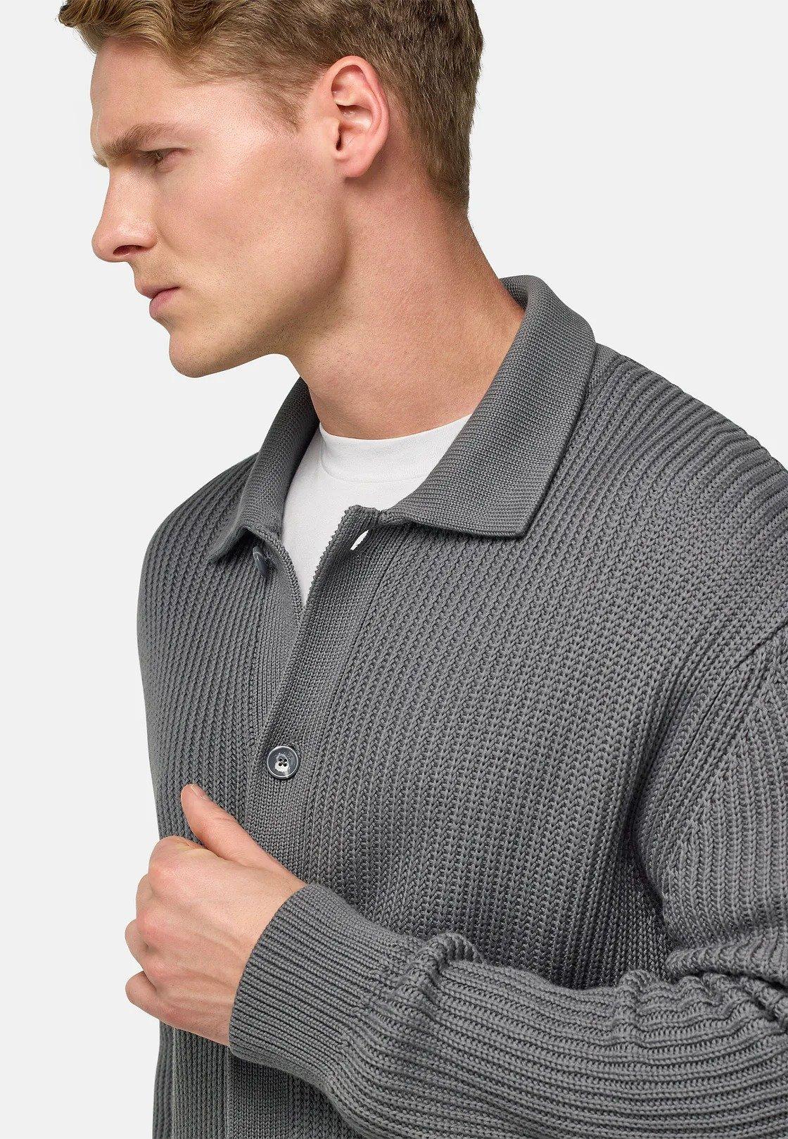 Cotton Knitted Cardigan Grey, Charcoal, large image number 6