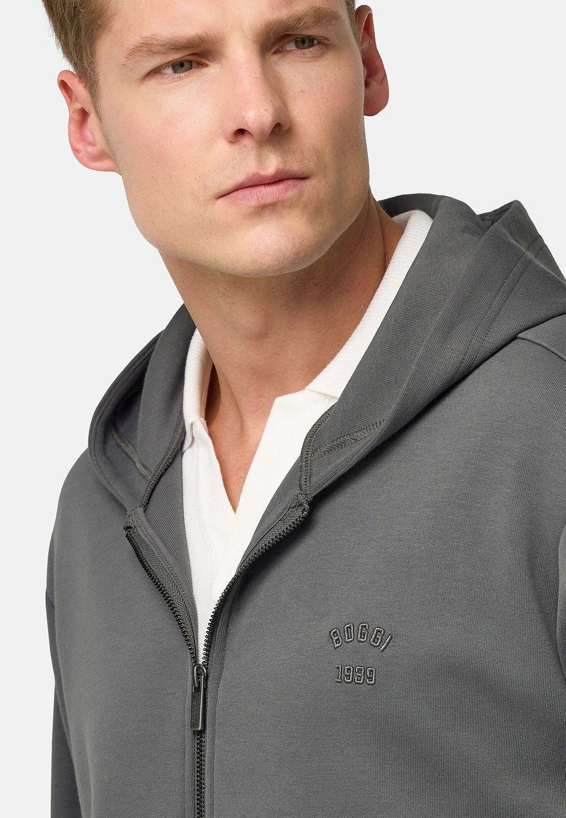 Grey Cotton Blend Full-Zip Sweatshirt, , large image number 1