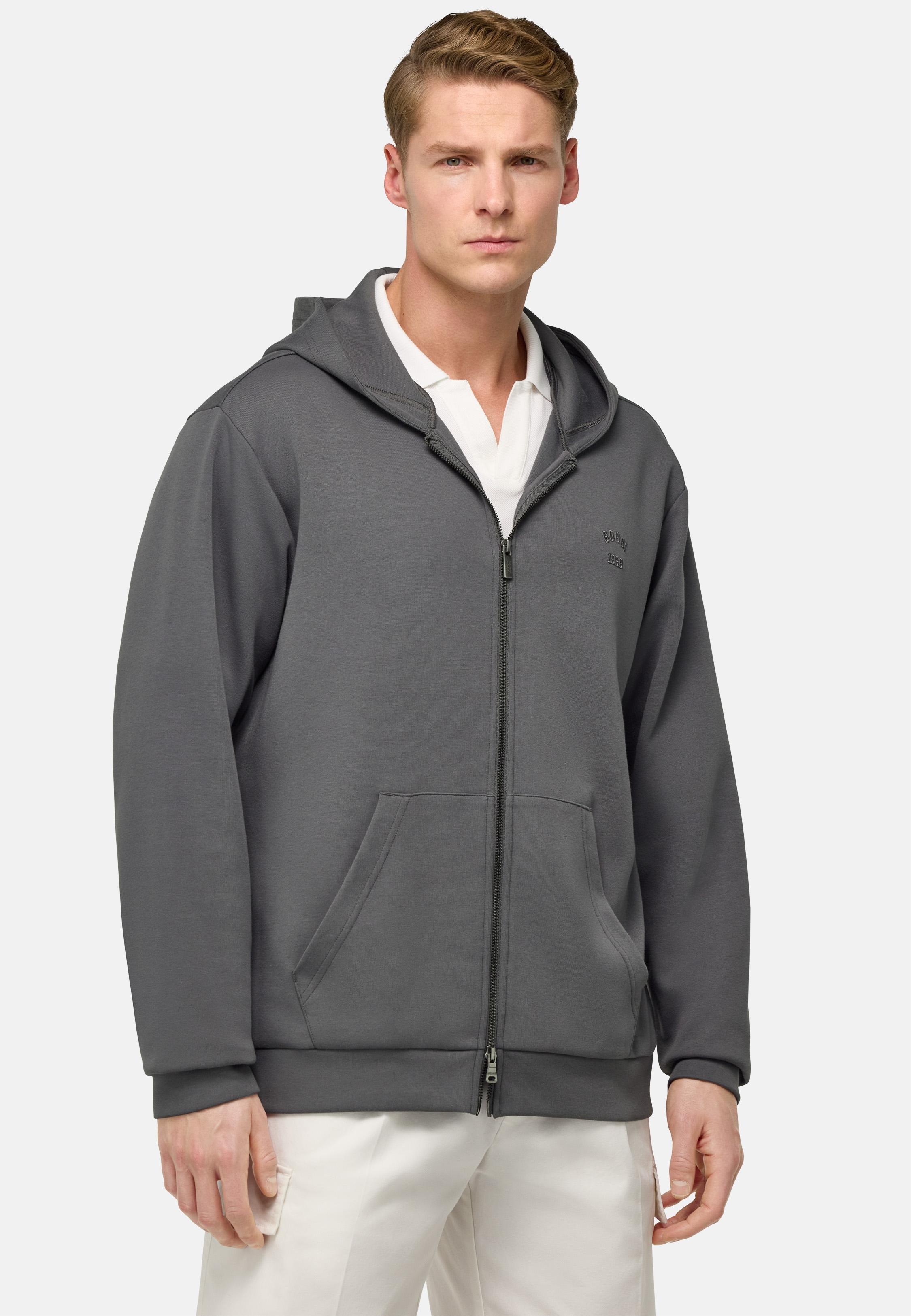 Cotton Blend Full-Zip Sweatshirt Grey, Charcoal, medium