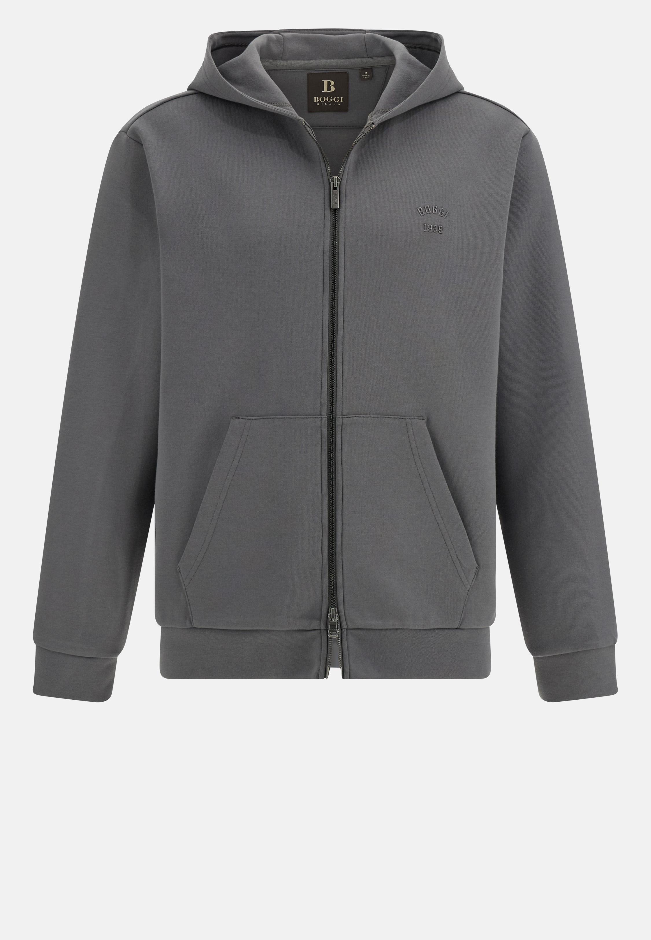 Cotton Blend Full-Zip Sweatshirt Grey, Charcoal, large image number 7