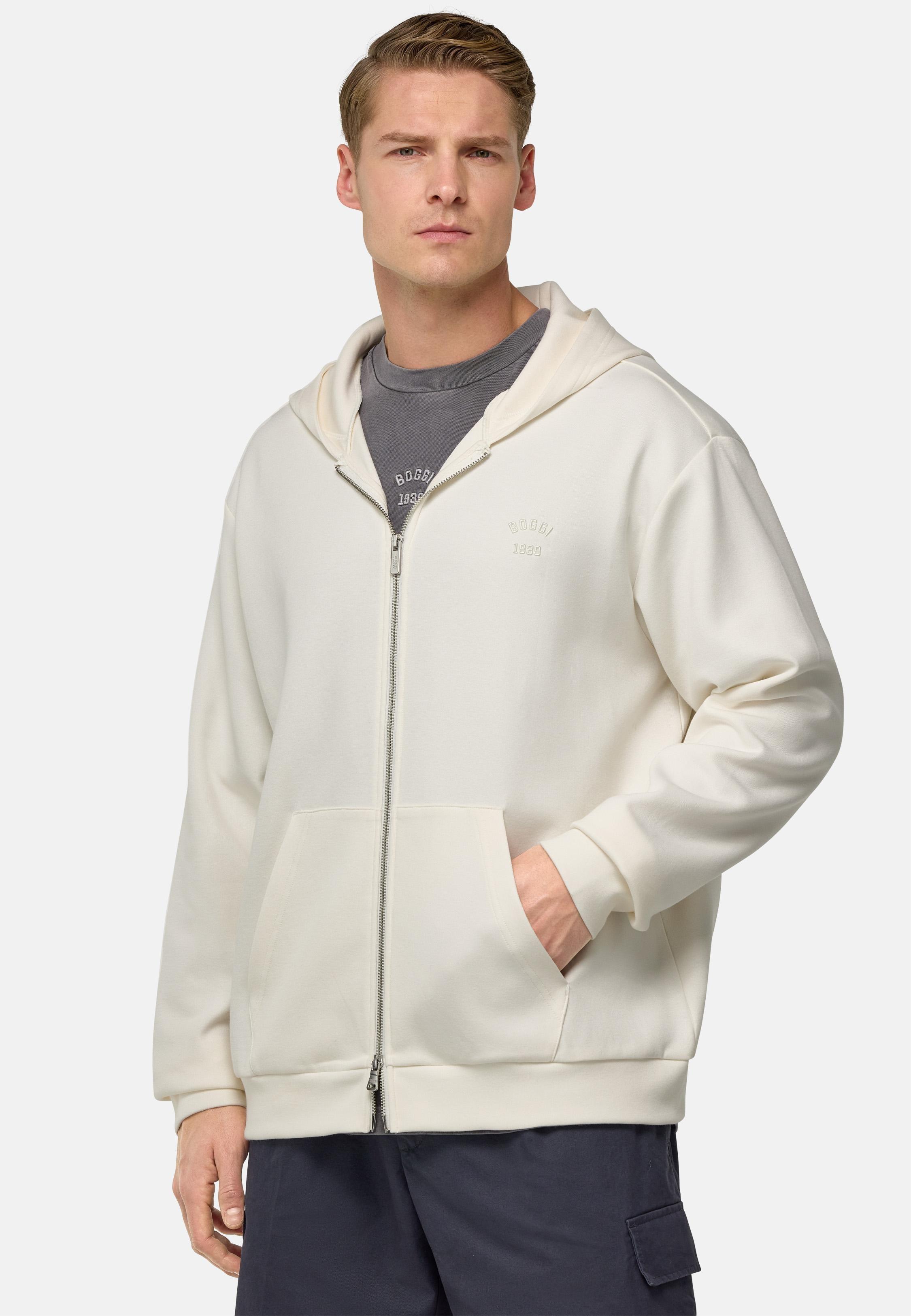 Cotton Blend Full-Zip Sweatshirt Cream, Cream, medium
