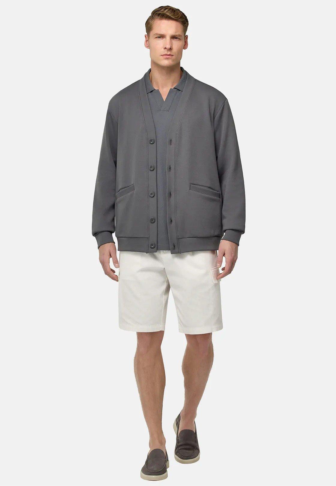 Cotton Blend Cardigan Sweatshirt Grey, Charcoal, medium