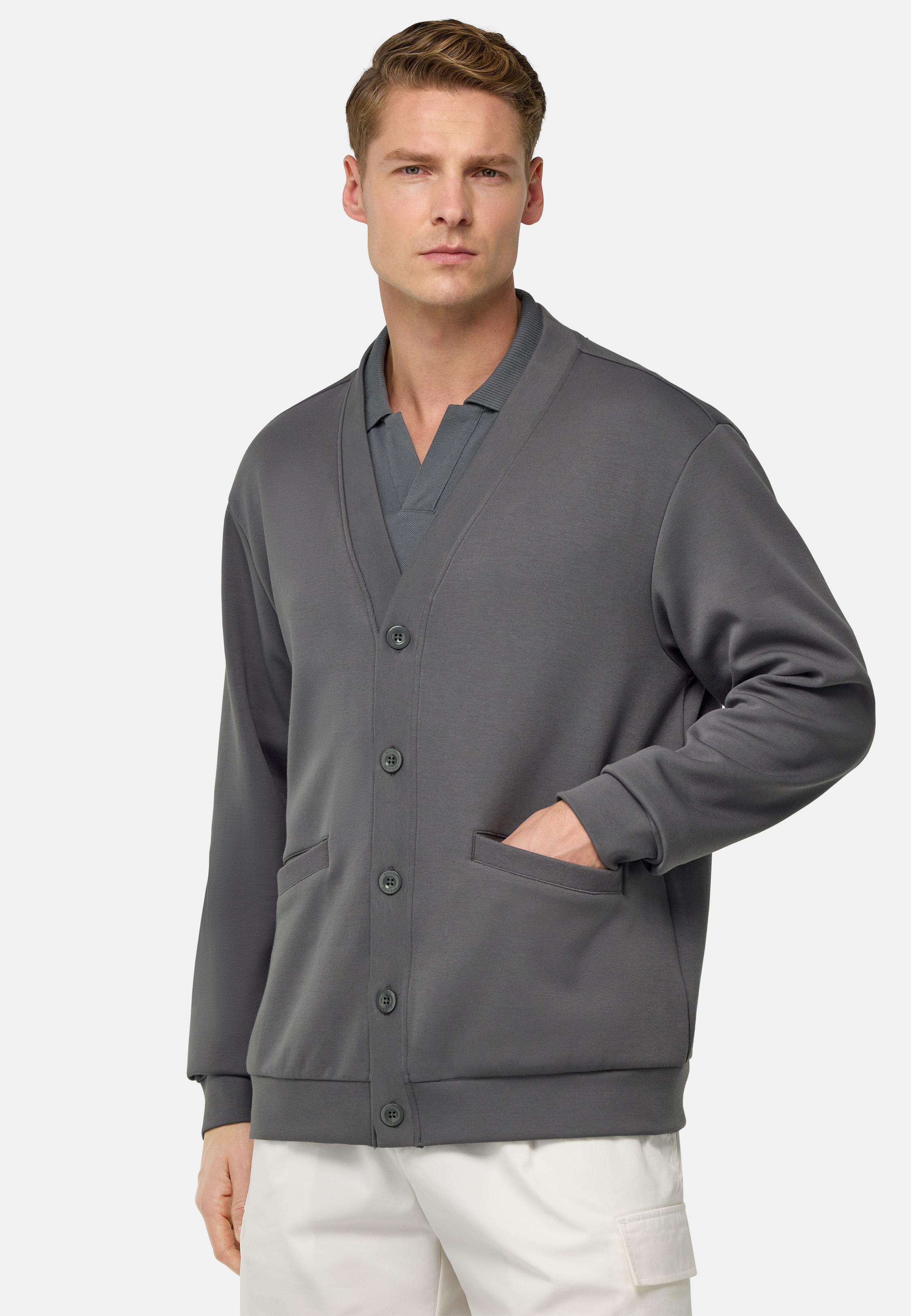 Cotton Blend Cardigan Sweatshirt Grey, Charcoal, medium