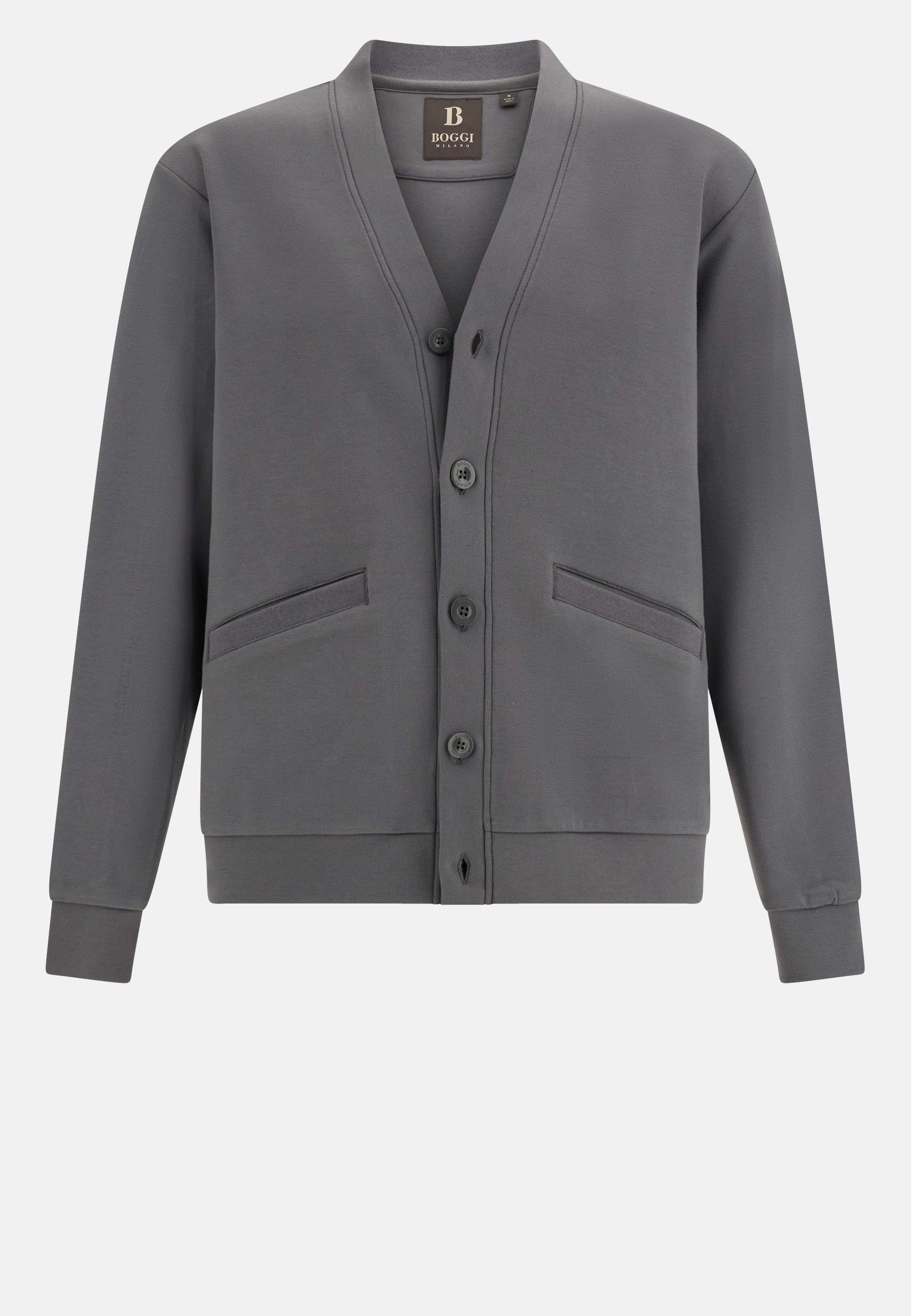 Cotton Blend Cardigan Sweatshirt Grey, Charcoal, large image number 7