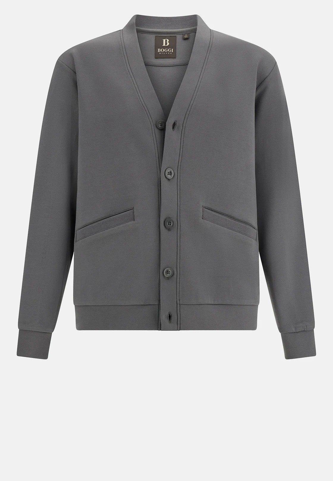 Cotton Blend Cardigan Sweatshirt Grey, Charcoal, large image number 8