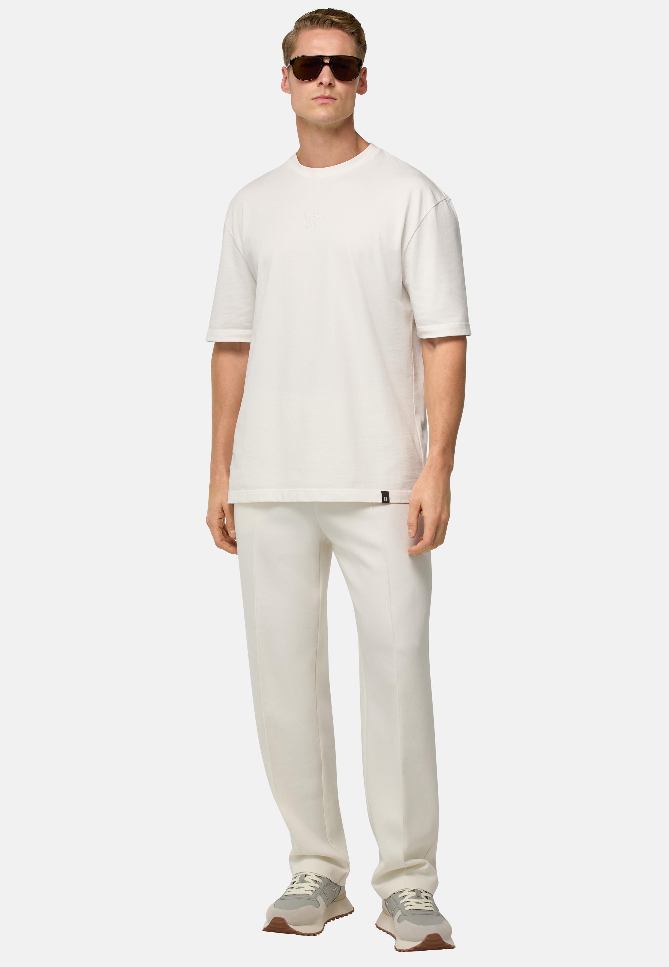 Cotton Blend Fleece Trousers Cream, Cream, large image number 5