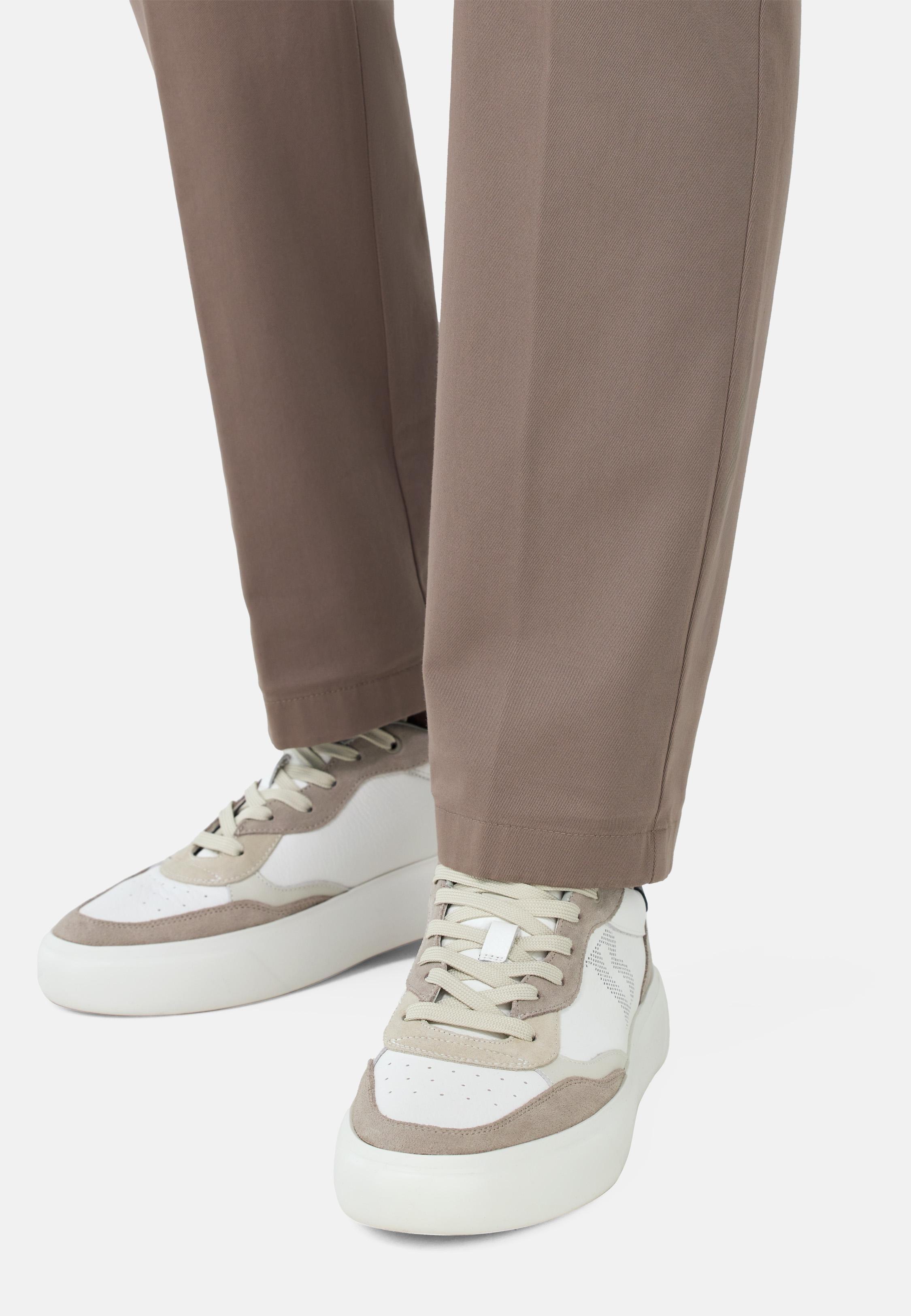 Leather Trainers With Macro Logo Beige, Taupe, medium