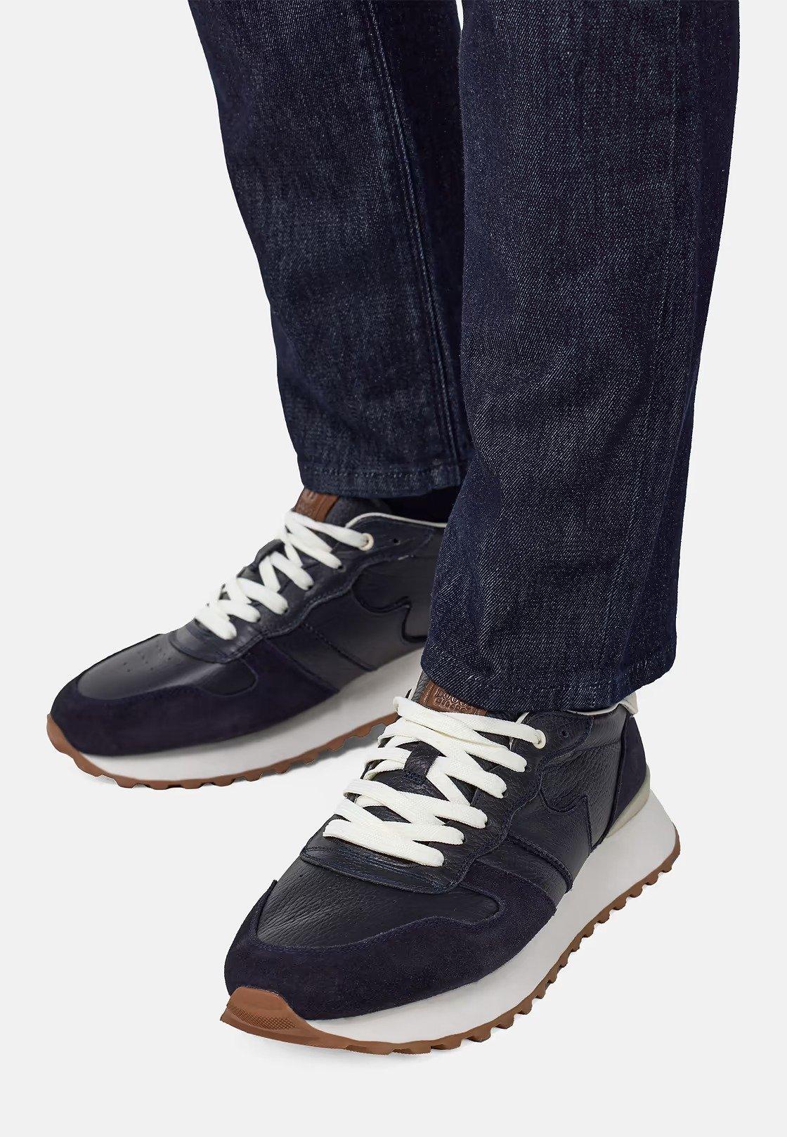 Tumbled Leather Trainers Navy, Navy blue, medium