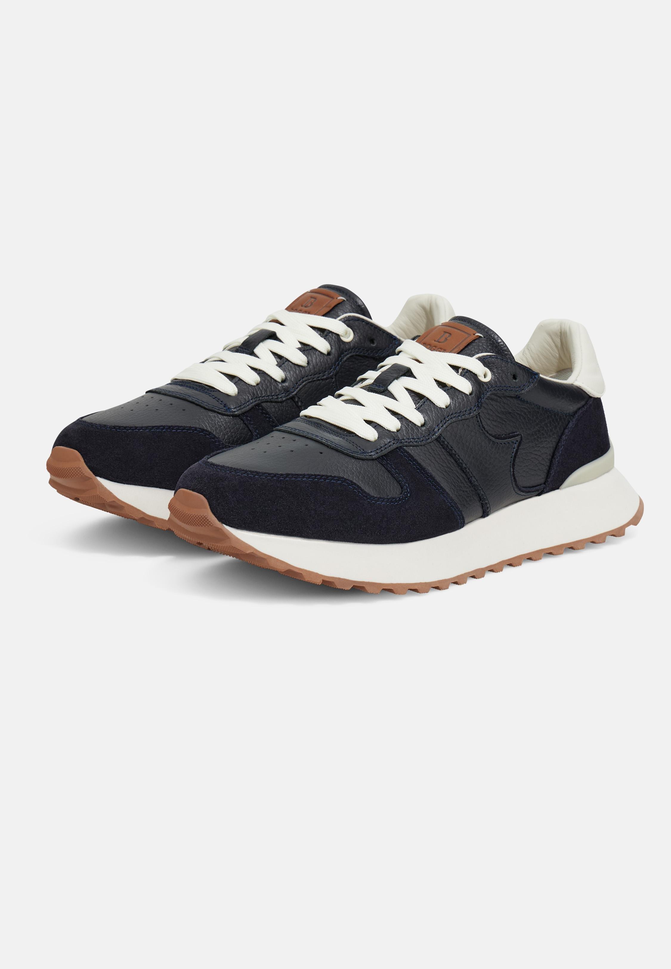 Tumbled Leather Trainers. Navy, , large image number 3