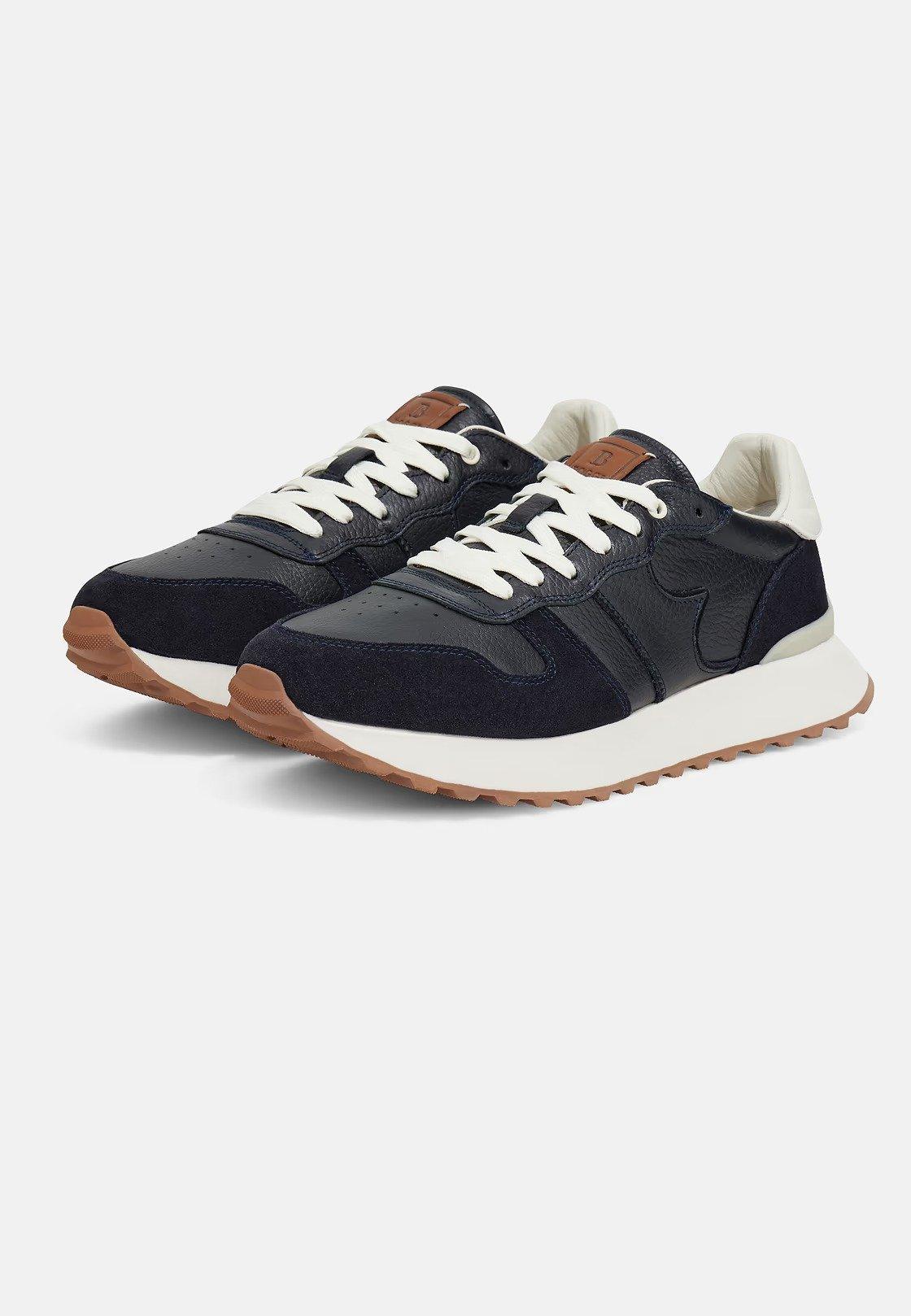Tumbled Leather Trainers. Navy, , large image number 4