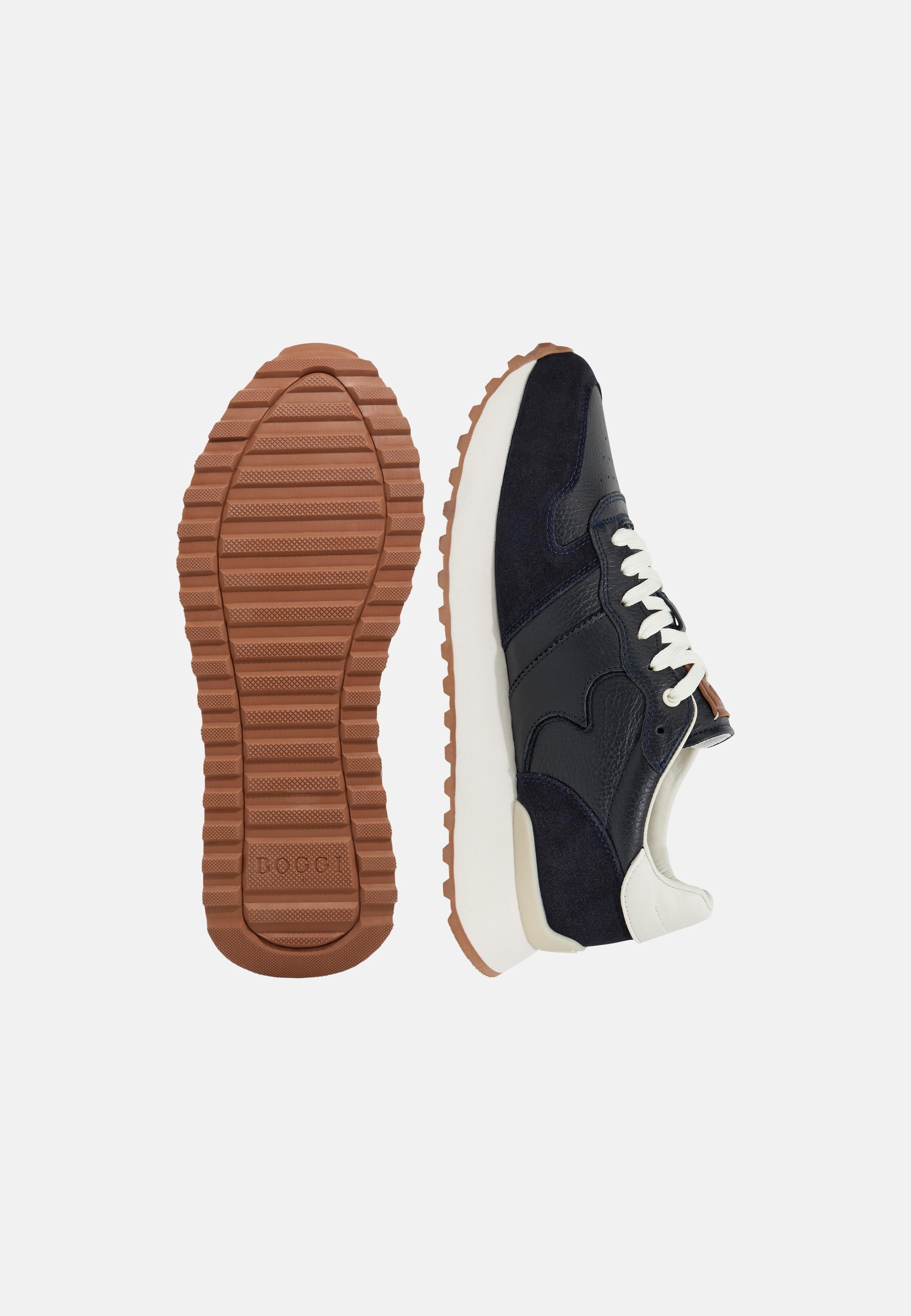 Tumbled Leather Trainers. Navy, , large image number 5