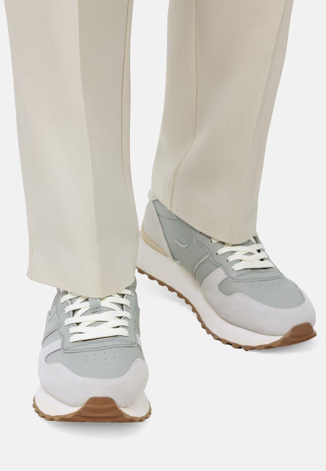 Tumbled Leather Trainers. Grey, Ice, medium