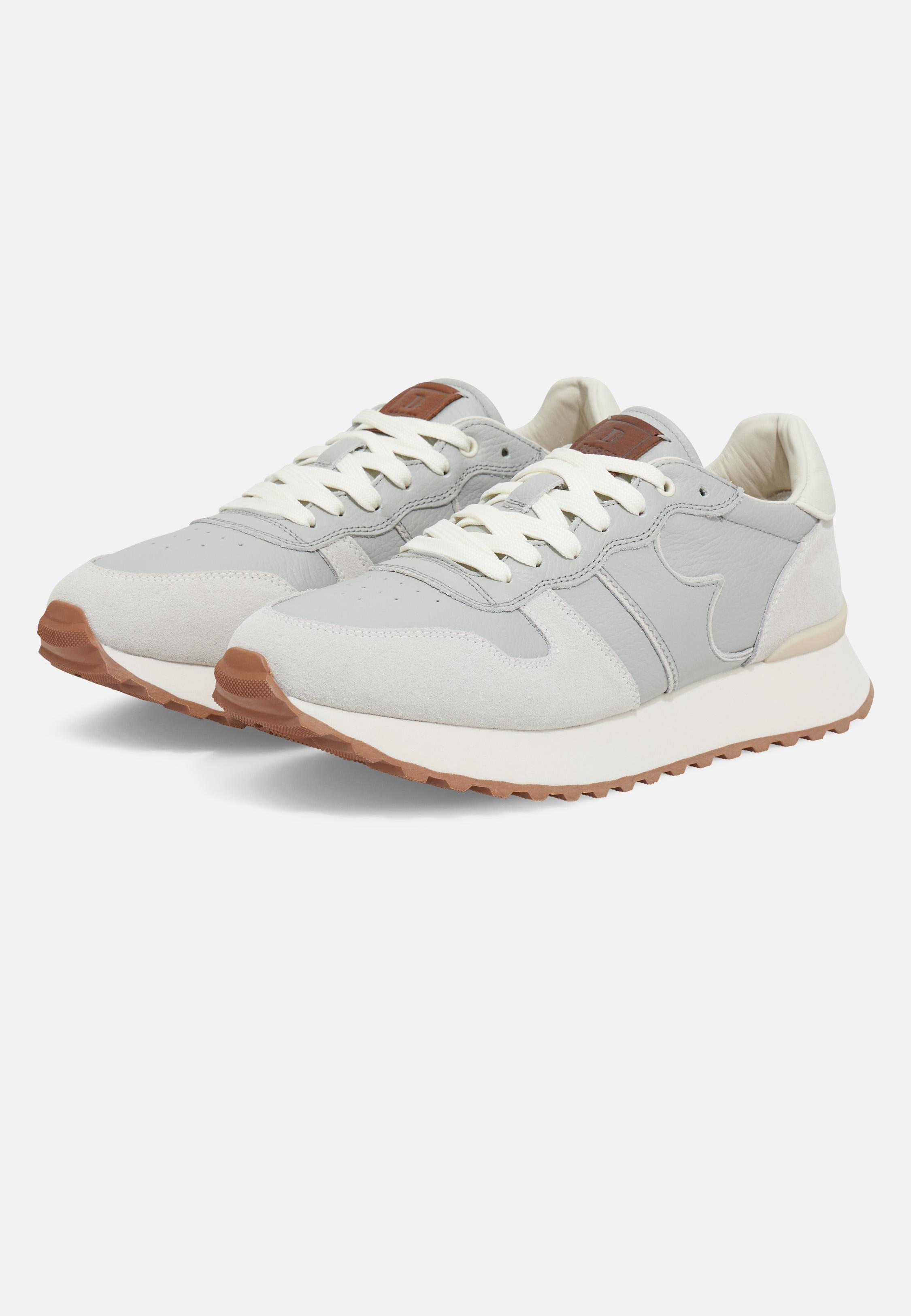 Tumbled Leather Trainers. Grey, Ice, large image number 3