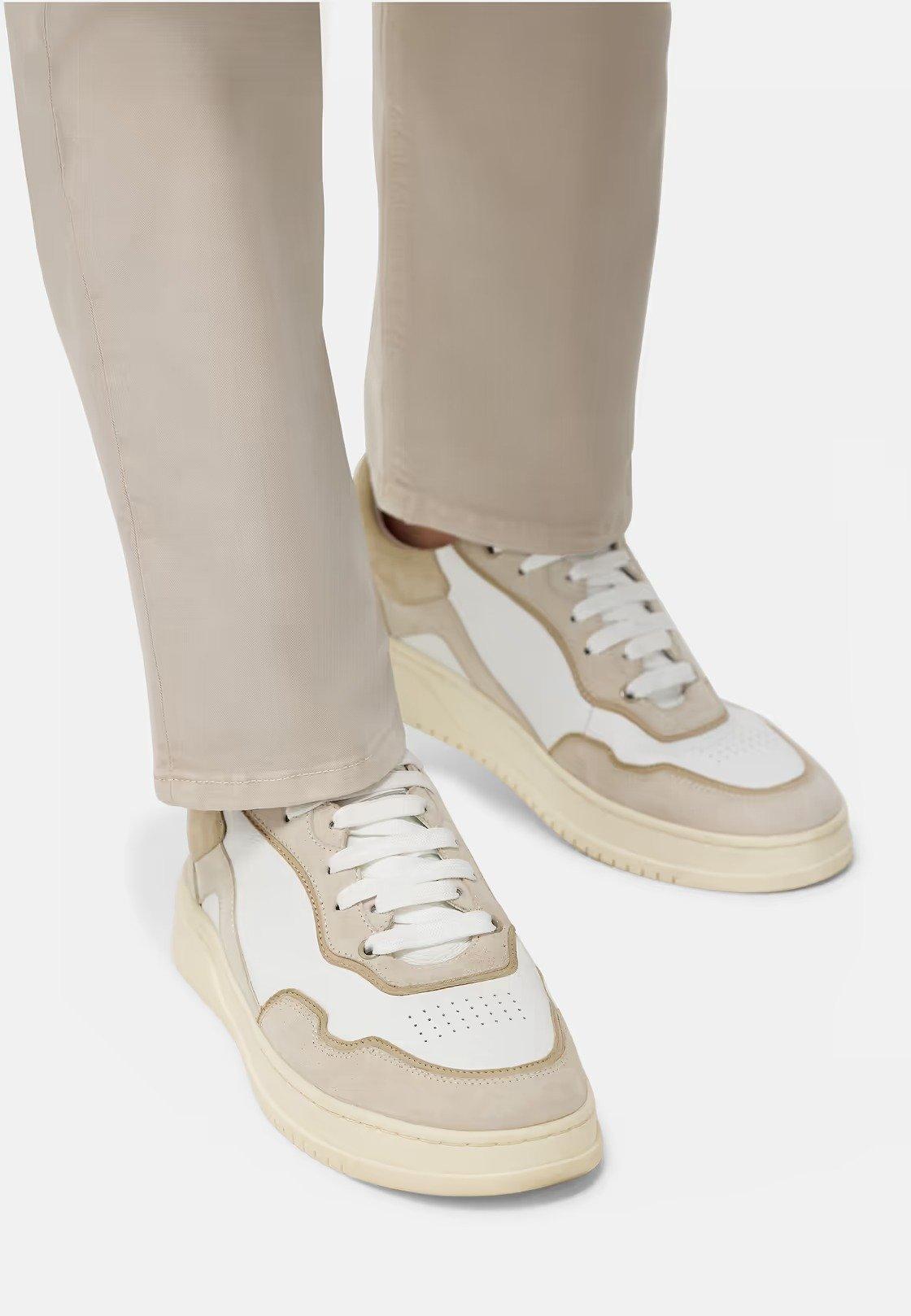 Beige Leather Mix Trainers, , large image number 0