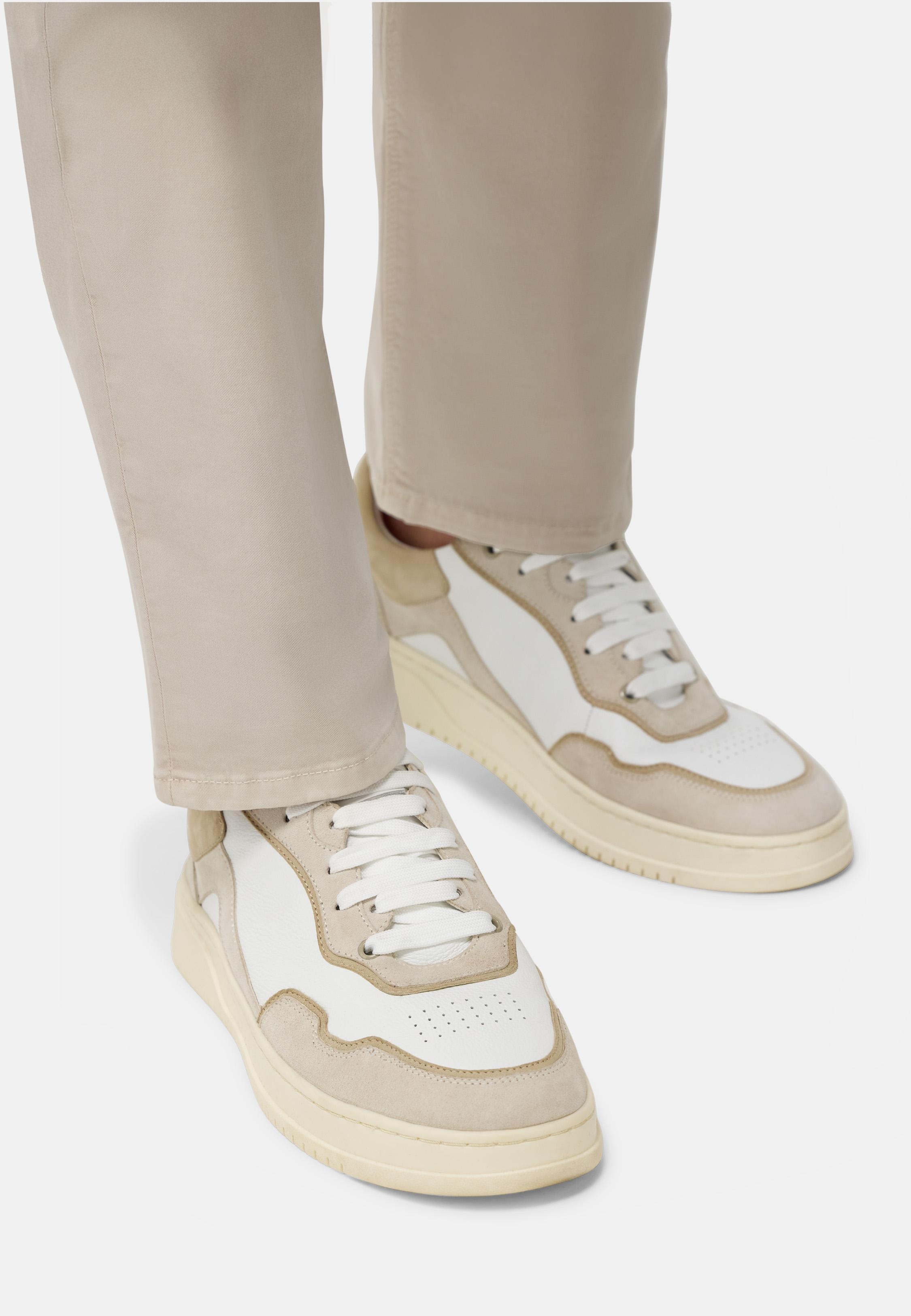 Beige Leather Mix Trainers, , large image number 1