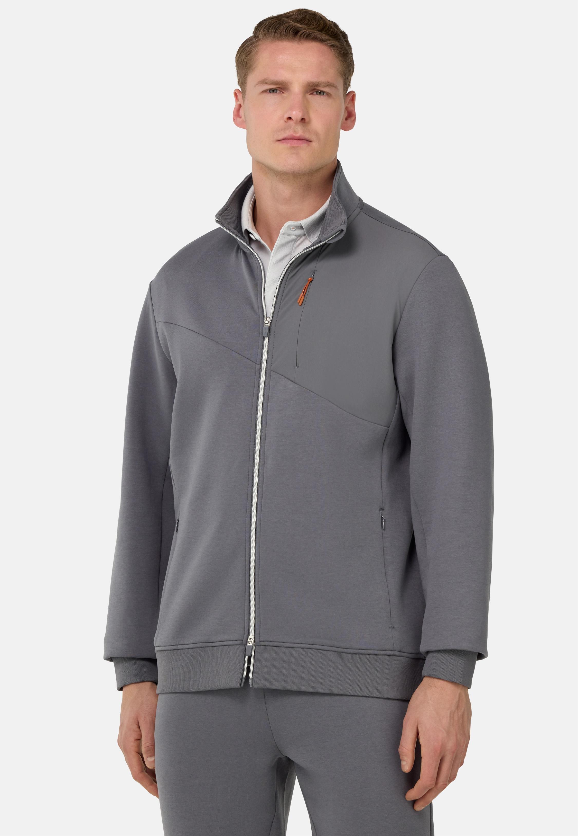 Full-Zip Hoodie In Lightweight Cotton Blend Scuba Grey, , large image number 1