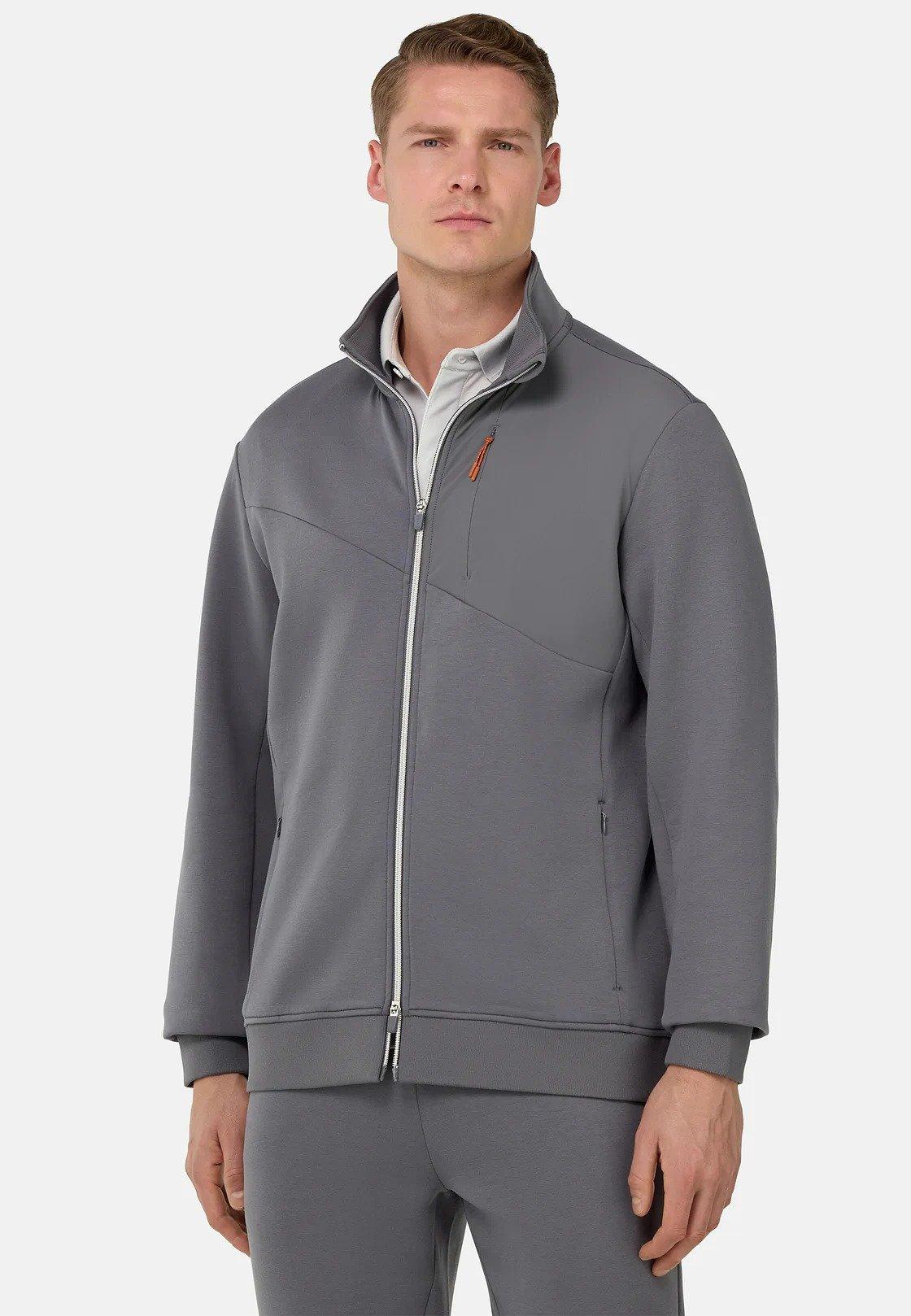 Full-Zip Hoodie In Lightweight Cotton Blend Scuba Grey, , large image number 2