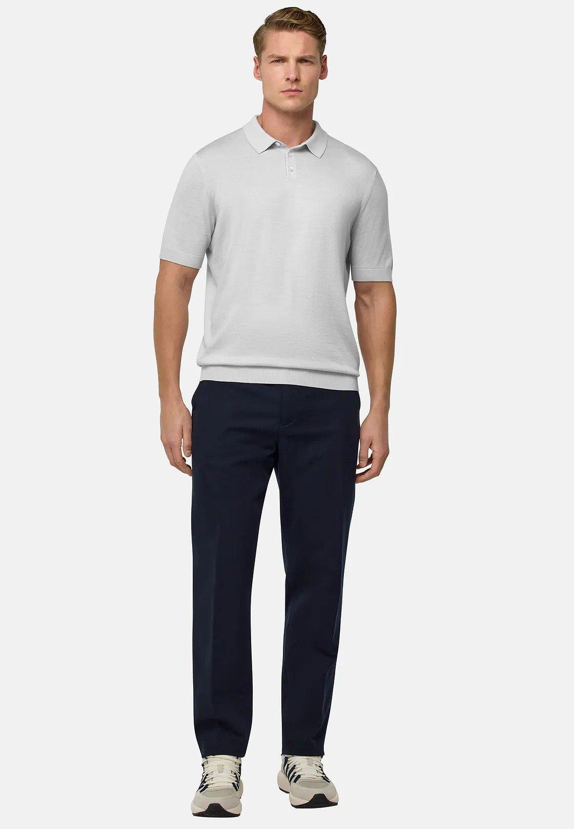 Knitted Merino Wool Polo Shirt Grey, Ice, medium