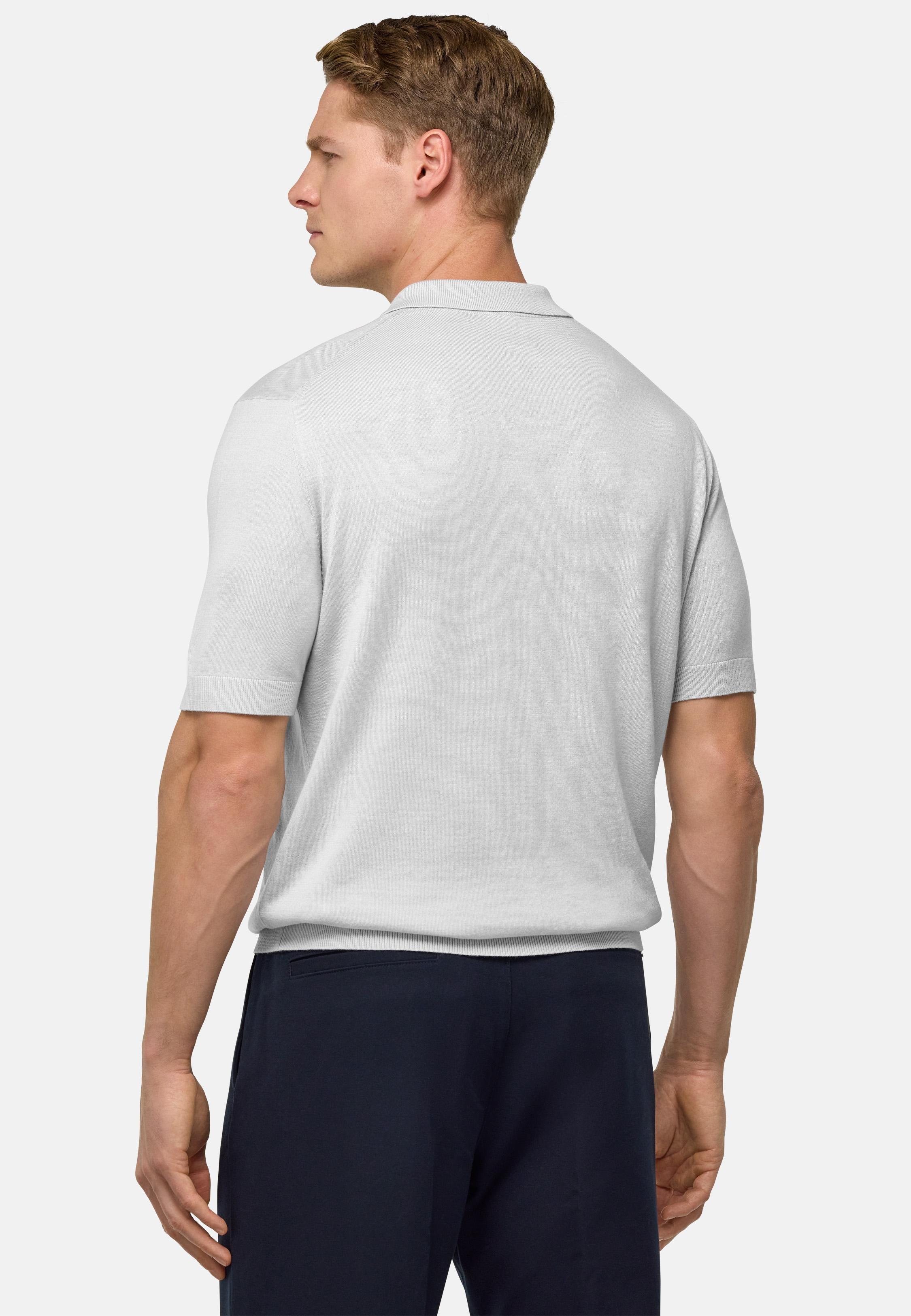 Knitted Merino Wool Polo Shirt Grey, Ice, large image number 3