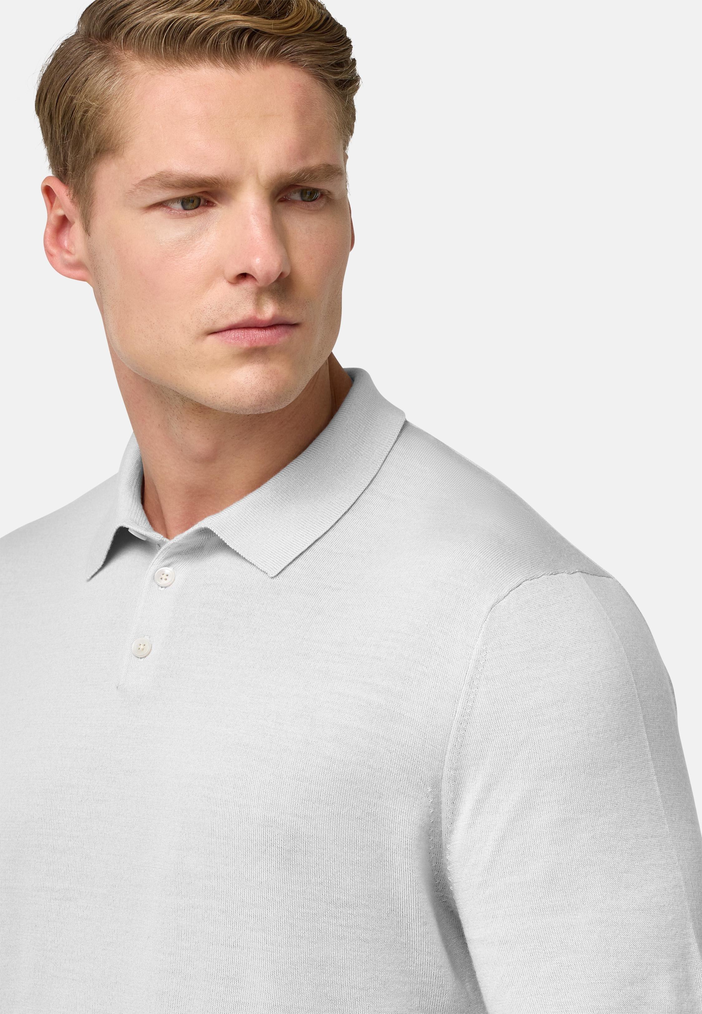 Knitted Merino Wool Polo Shirt Grey, Ice, large image number 5