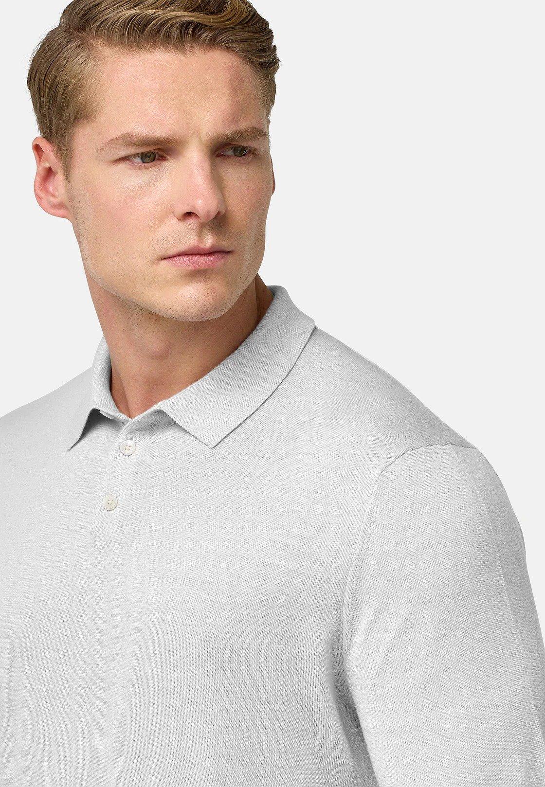 Knitted Merino Wool Polo Shirt Grey, Ice, large image number 6