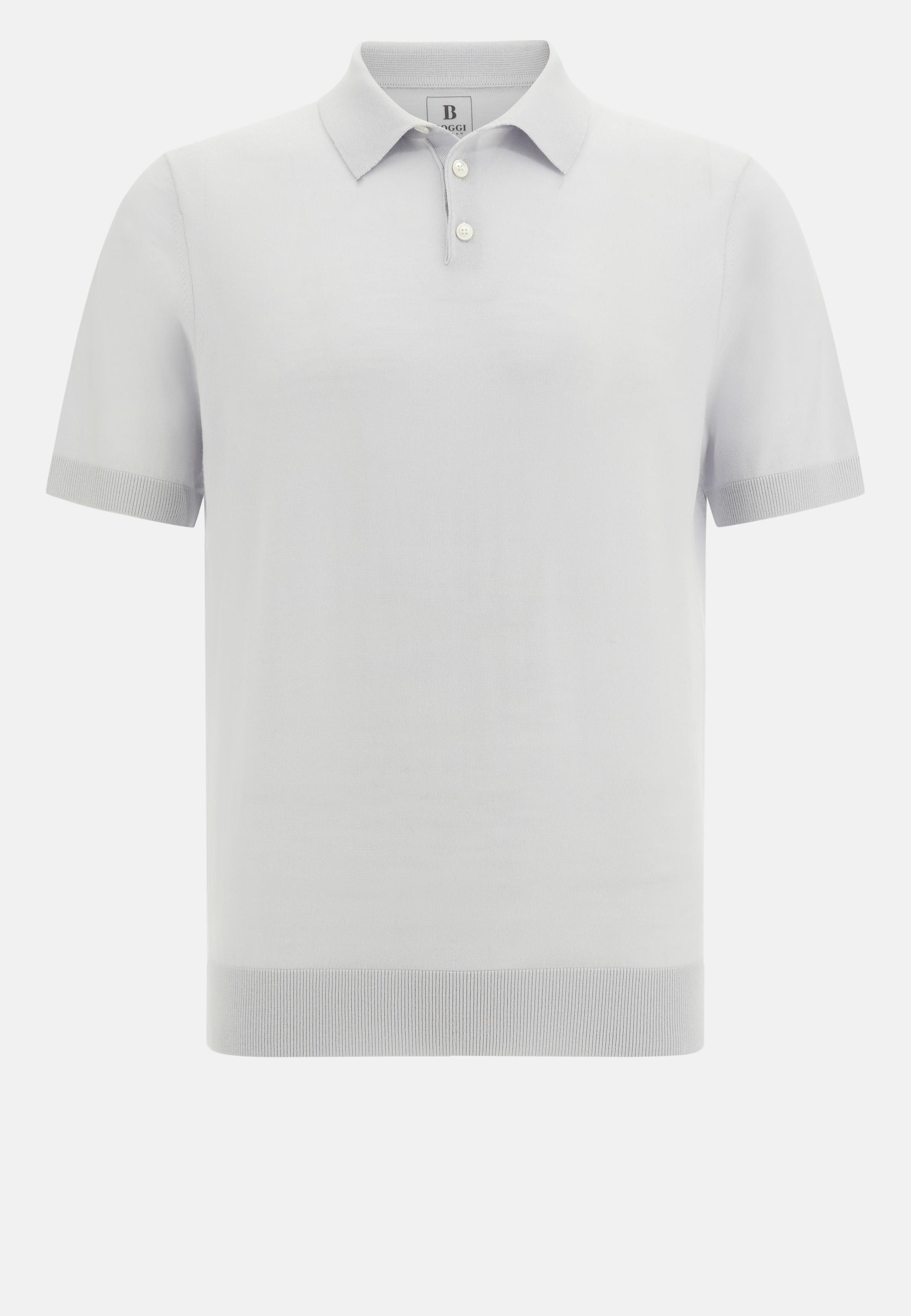 Knitted Merino Wool Polo Shirt Grey, Ice, large image number 7