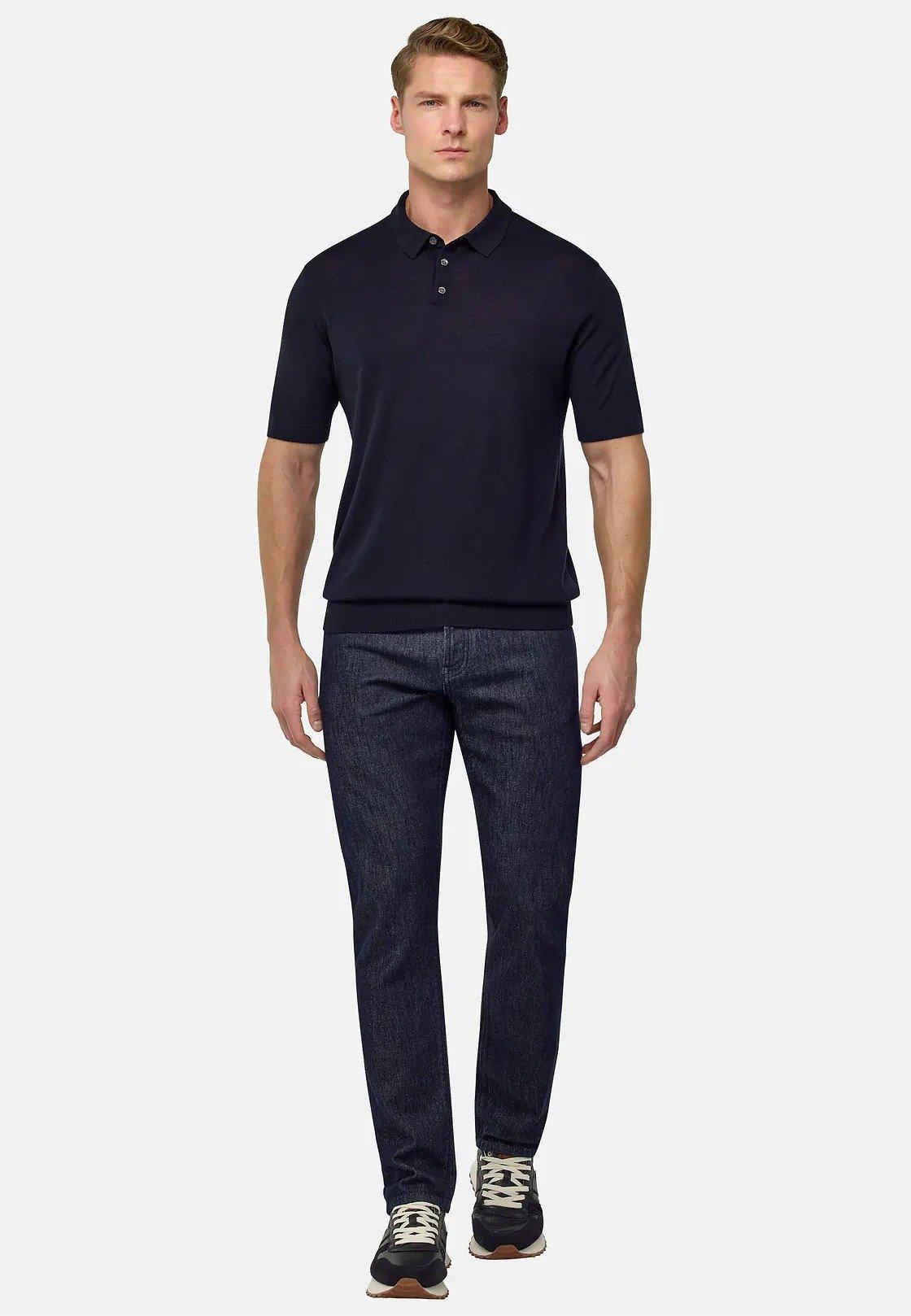 Navy Plain Knit Polo Shirt, , large image number 0